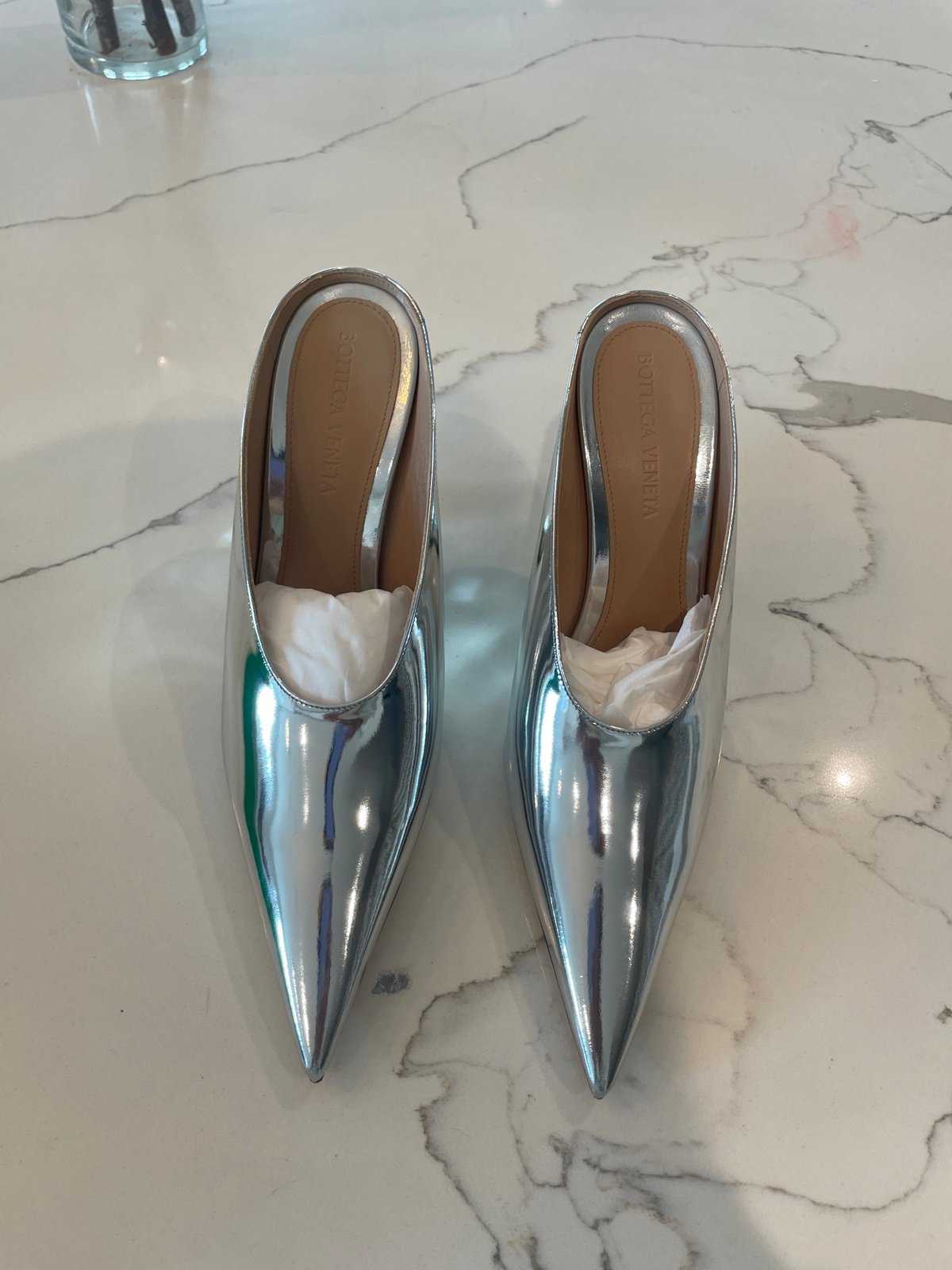 Bottega Veneta Silver Rocket Mules Size 36 New in Box | Mercari