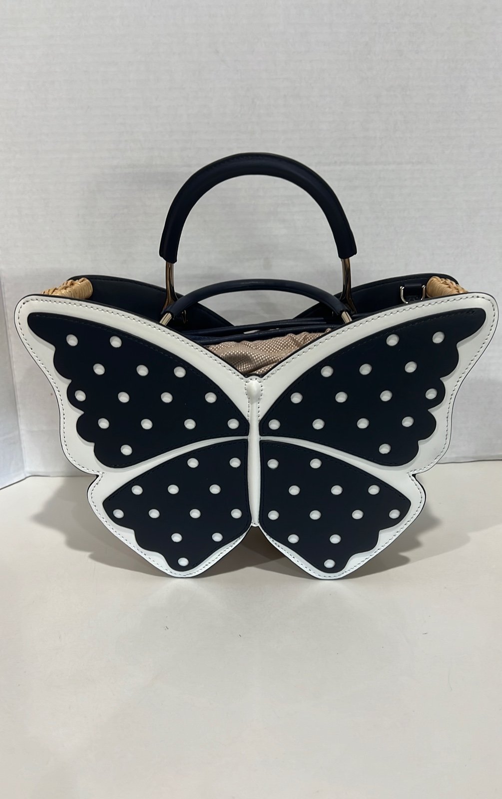 Kate Spade WING IT BUTTERFLY Polka Dot/Wicker Satchel/Bag
