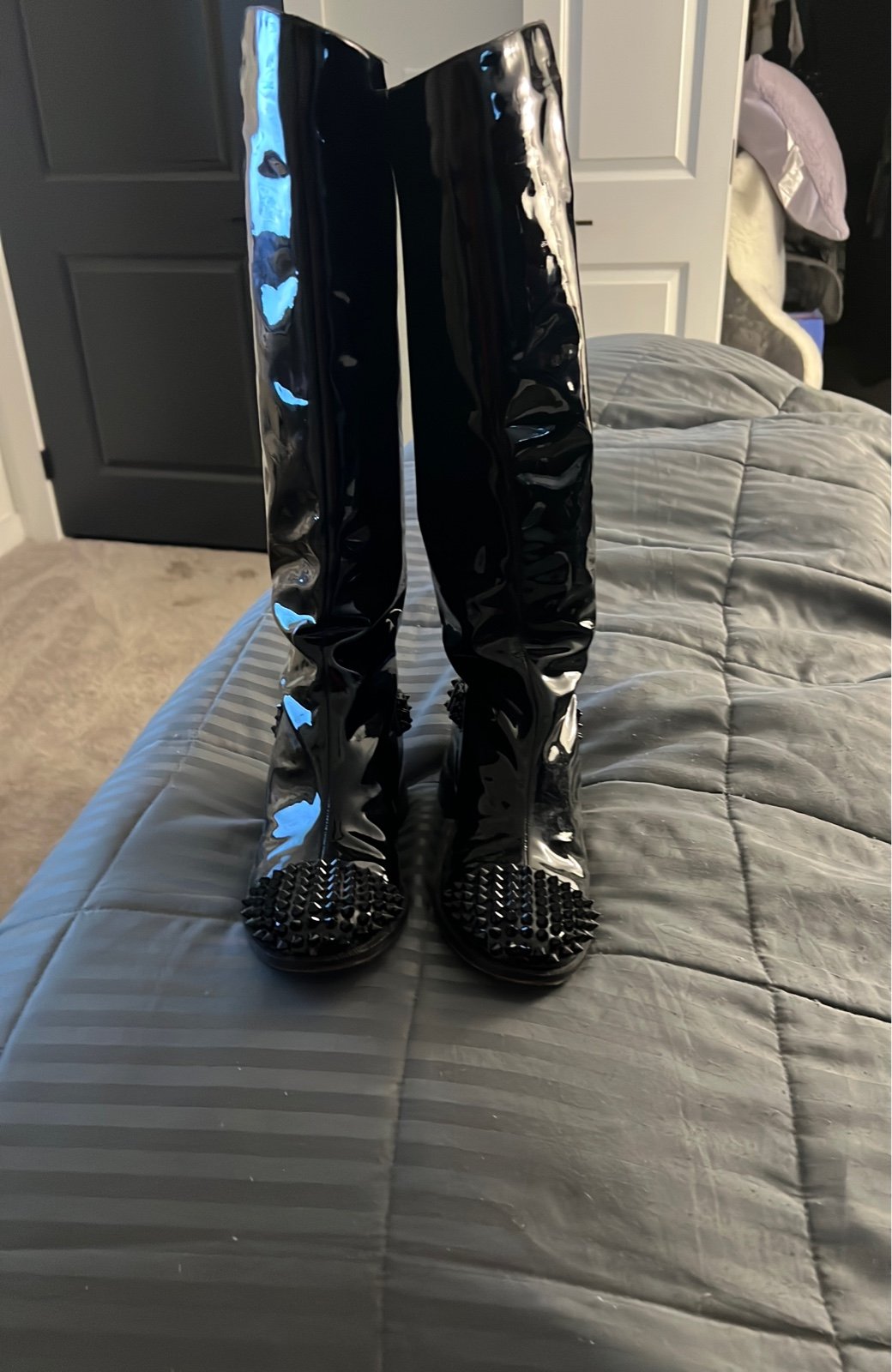 Christian Louboutin Spiked Patent Leather Boots Size 39 1/2