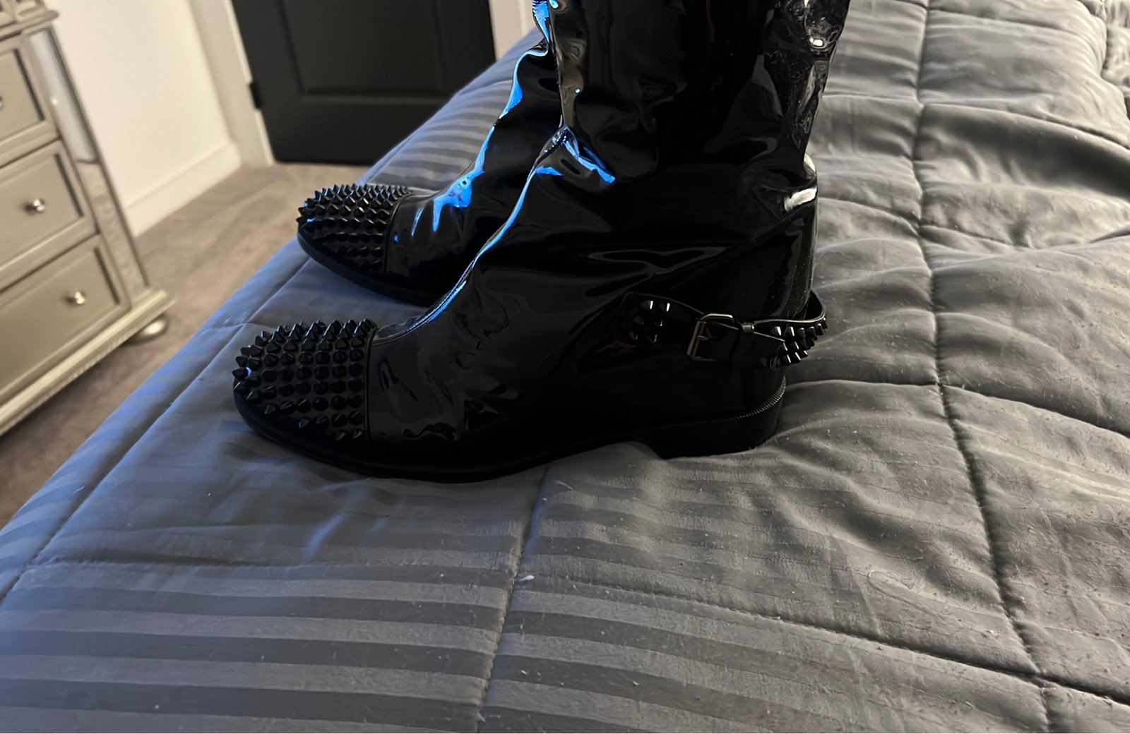 Christian Louboutin Spiked Patent Leather Boots Size 39 1/2