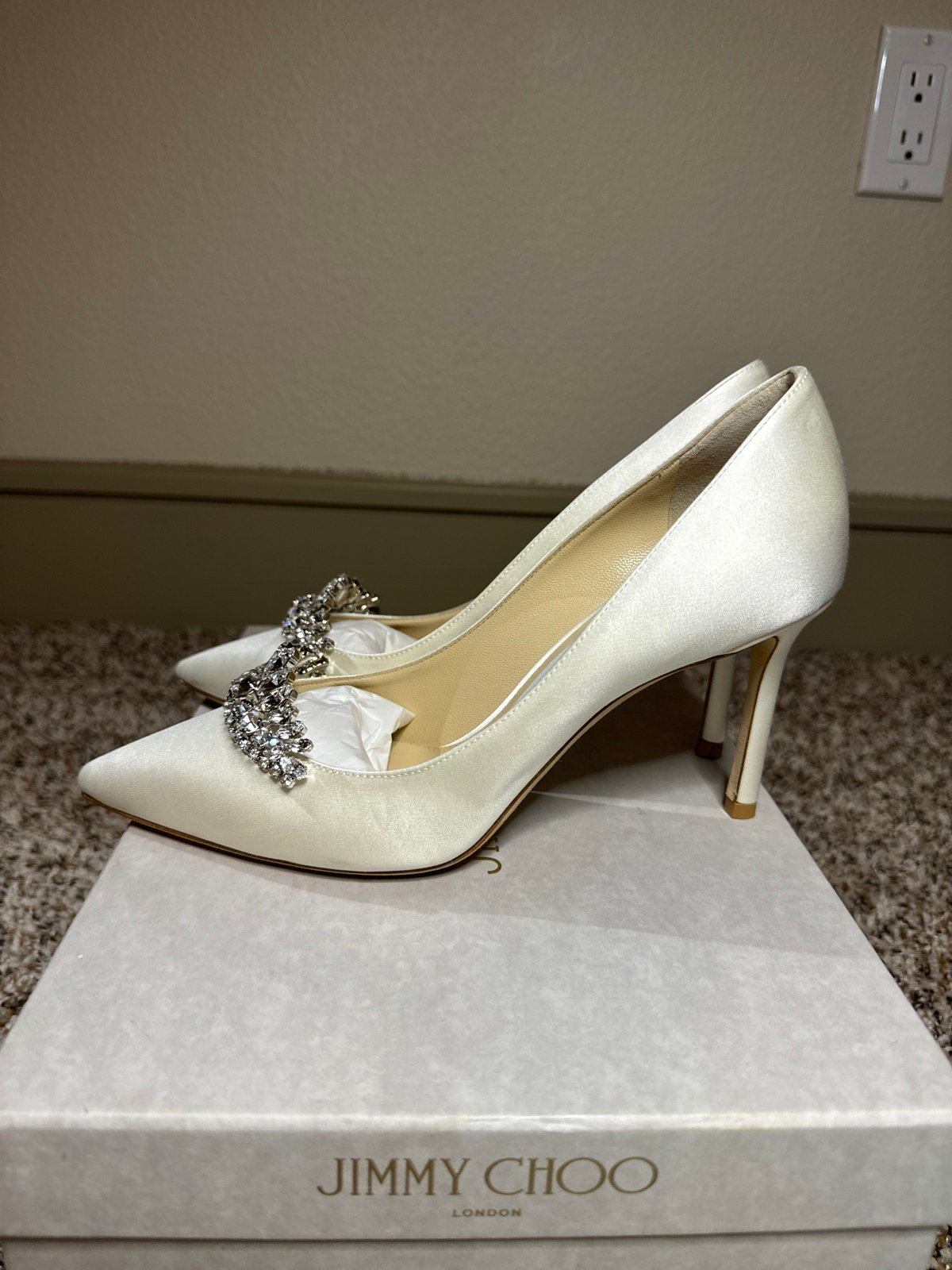 Jimmy Choo Romy 85 Tiara Satin Crystal Pumps [Authentic]