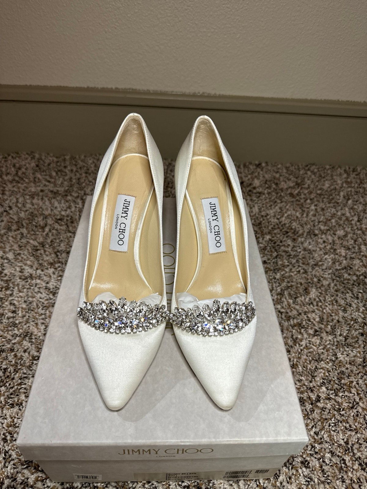 Jimmy Choo Romy 85 Tiara Satin Crystal Pumps [Authentic]