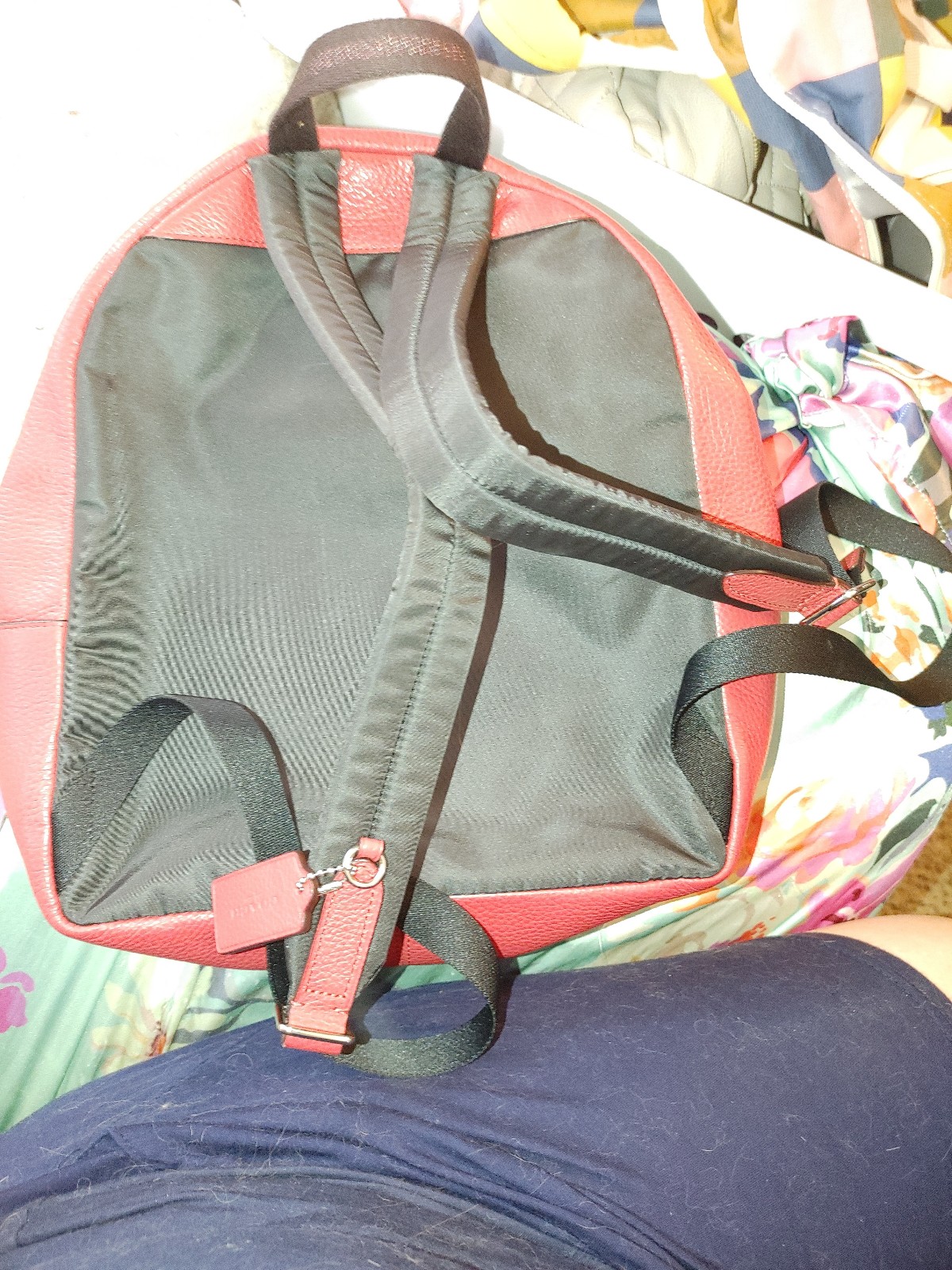 Coach red backpacks with denim shops cherry