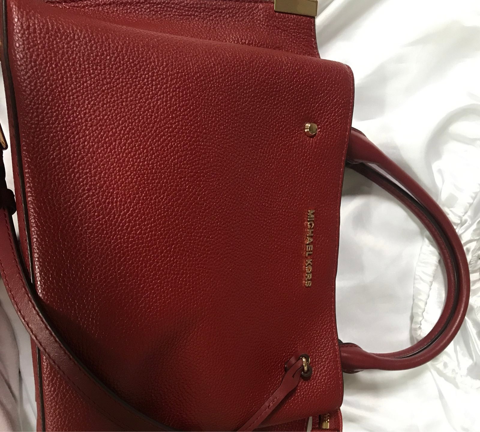 NWT Michael Kors Brandy Satchel - Red Leather Bag with Gold shops Accesories