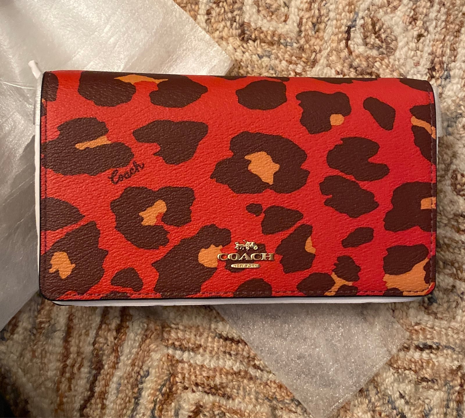NWT! Coach 3 piece Red Leopard Crossbody set