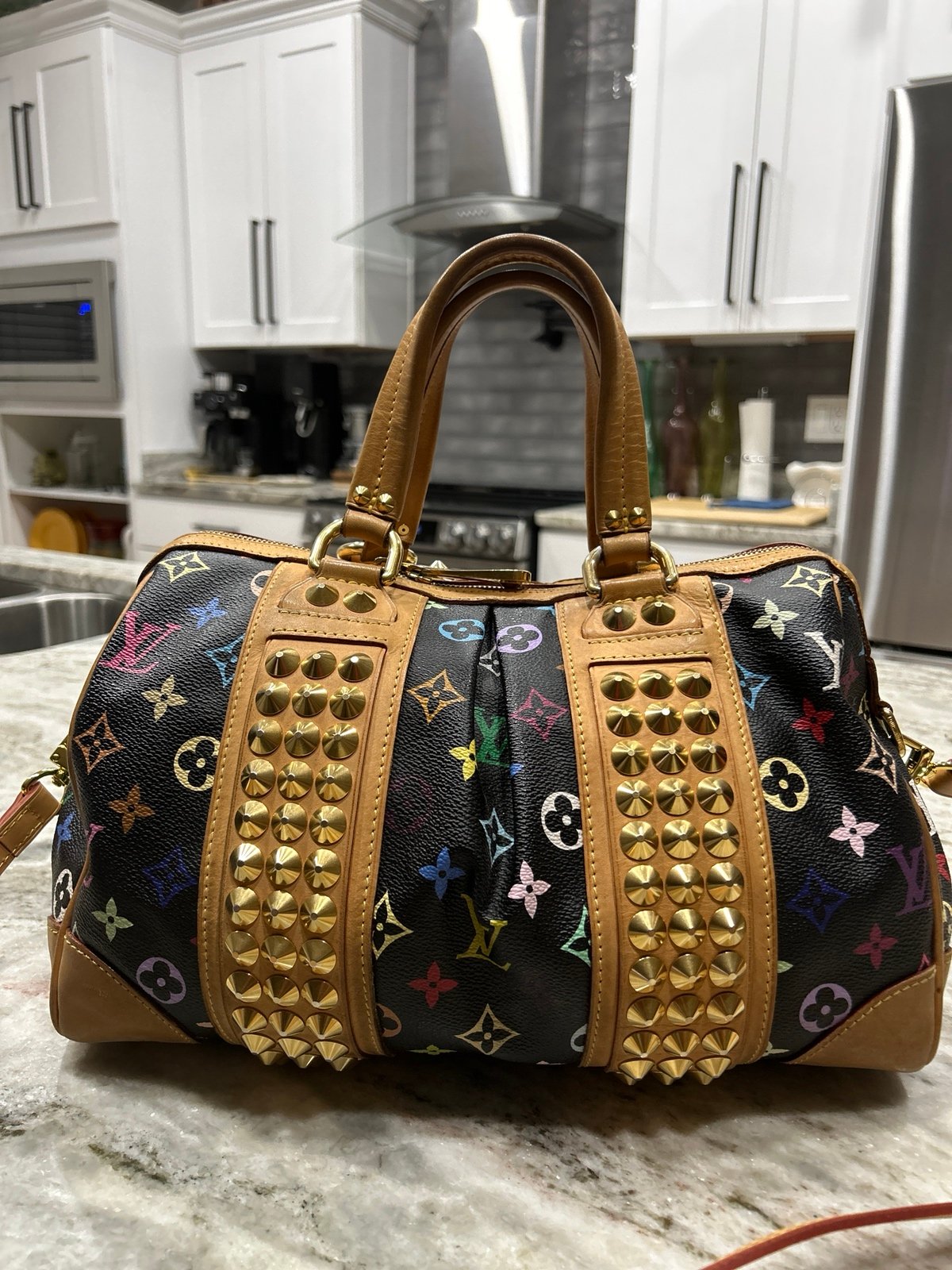 Louis Vuitton Authentic Courtney Black Murakami Studded Bag