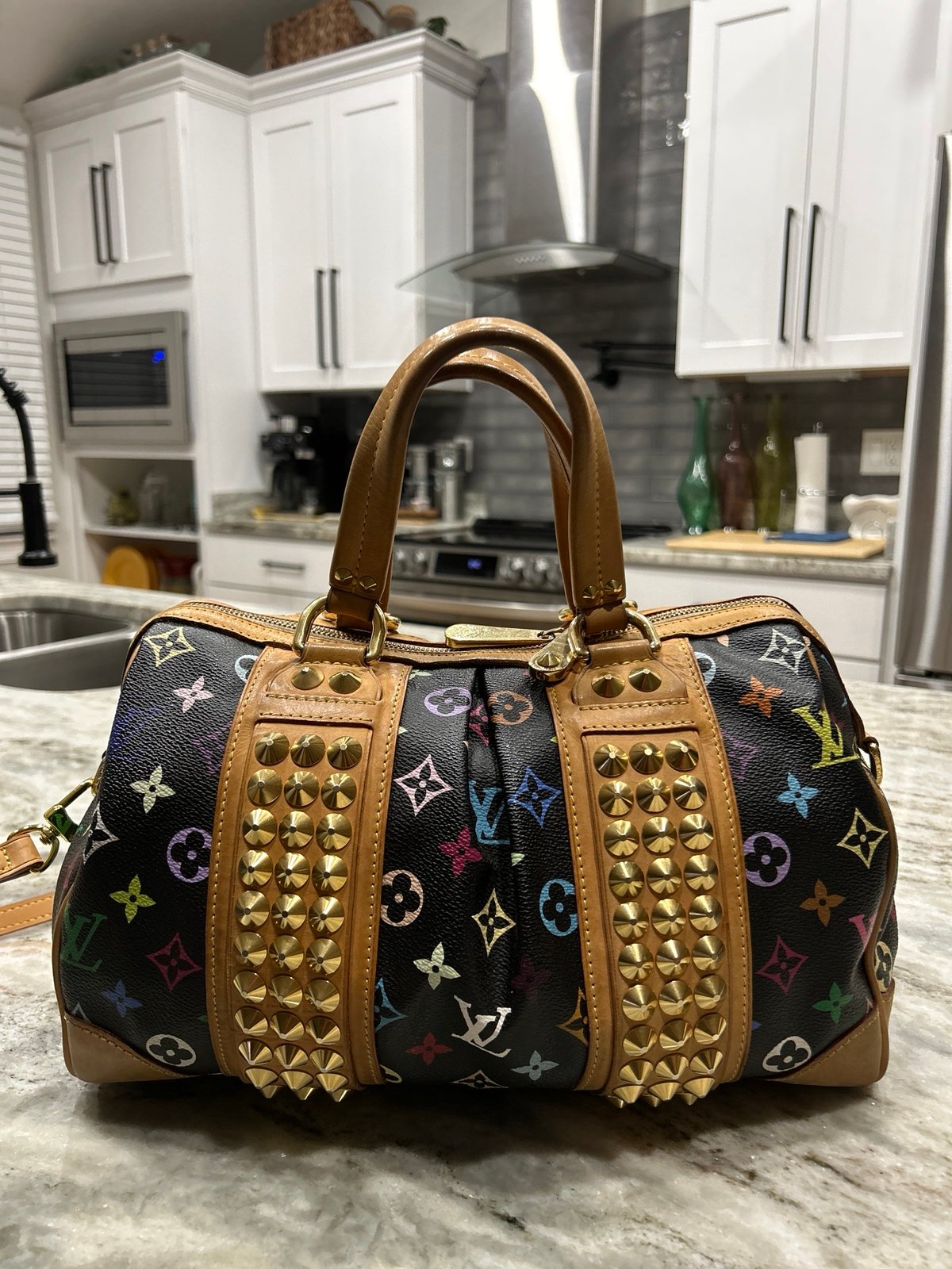 Louis Vuitton Authentic Courtney Black Murakami Studded Bag
