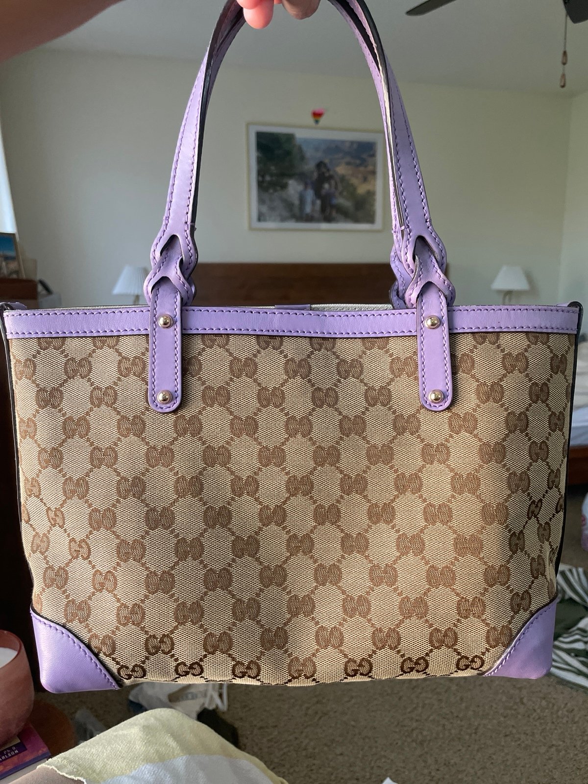 Gucci GG Craft Tote with Lilac Leather Trim - RARE