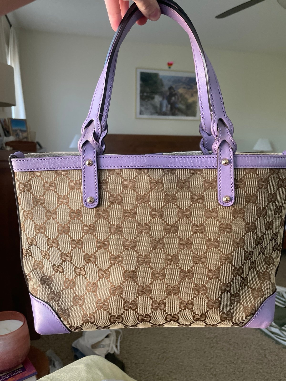 Gucci GG Craft Tote with Lilac Leather Trim - RARE