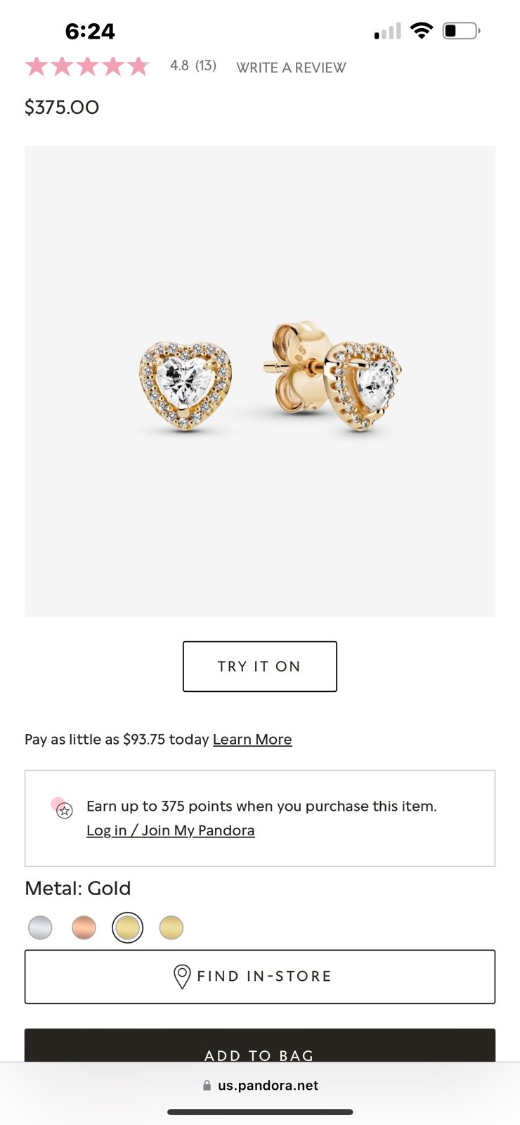 Pandora 14K Gold Elevated Heart Earrings