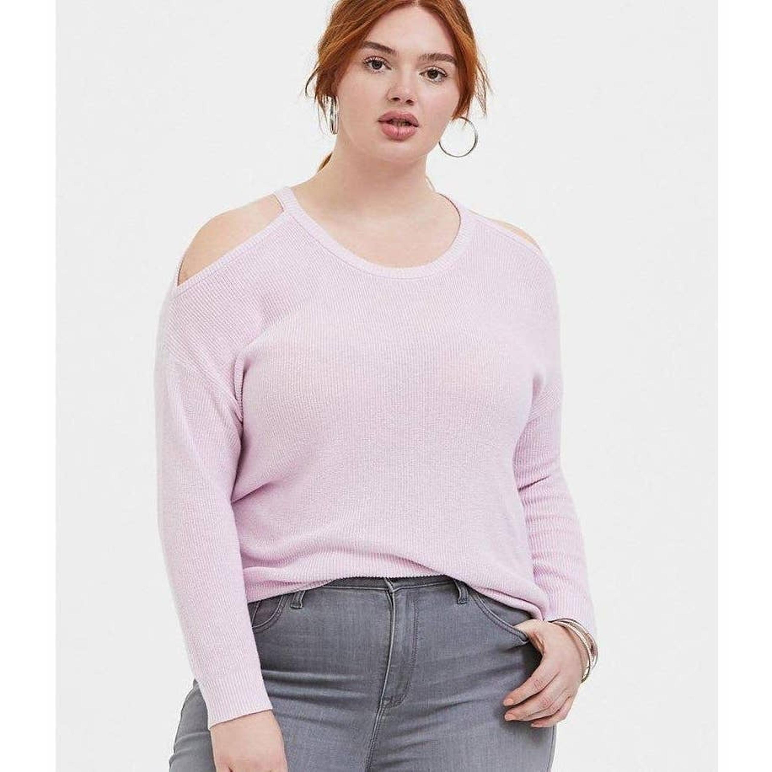Torrid 2 (2X 18/20) Lilac Purple Cold Shoulder Cut Out Ribbed Pullover Sweater