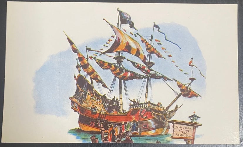 1955 Disneyland Postcard Fantasyland Pirate Ship Concept Art