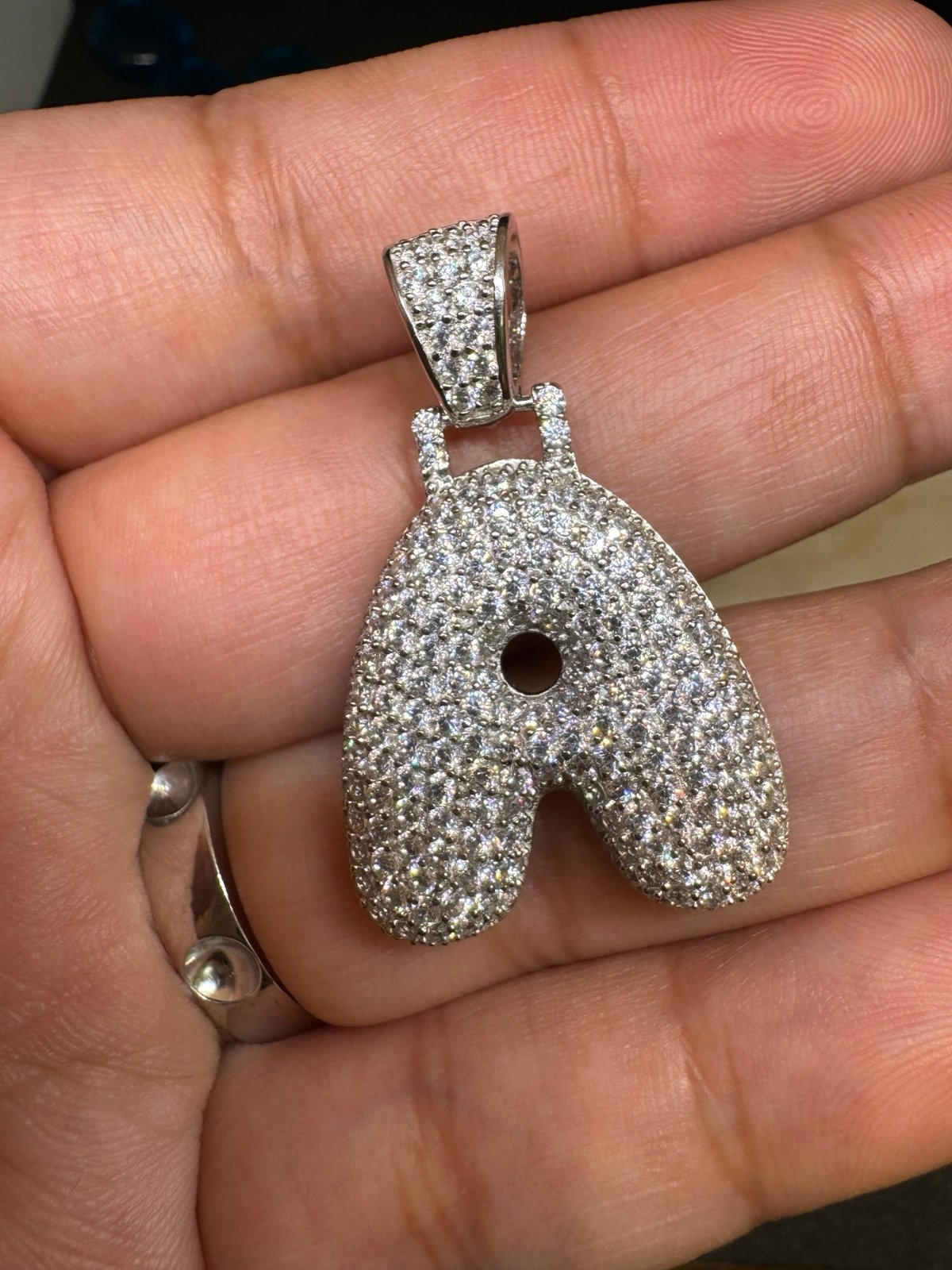 925 sterling silver cubic zirconia letter A unisex pendant