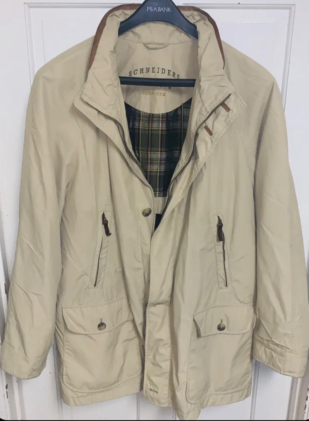 Vintage SCHNEIDERS SALZBURG GORE-TEX Jacket Mens Size 44 - Beige / Tan w Plaid
