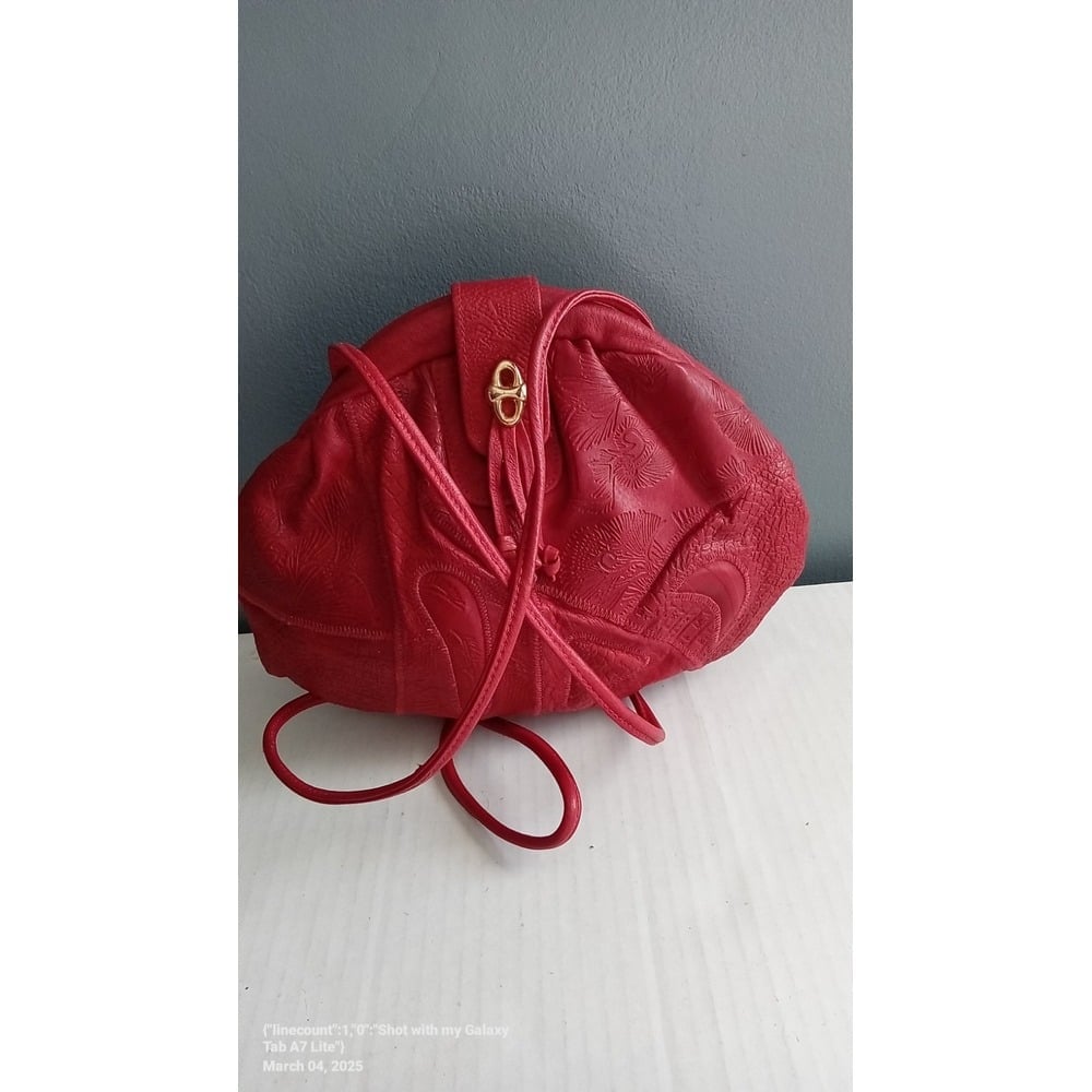 Red Leather Embossed Shoulder Bag Unique Design Small Purse Handbag