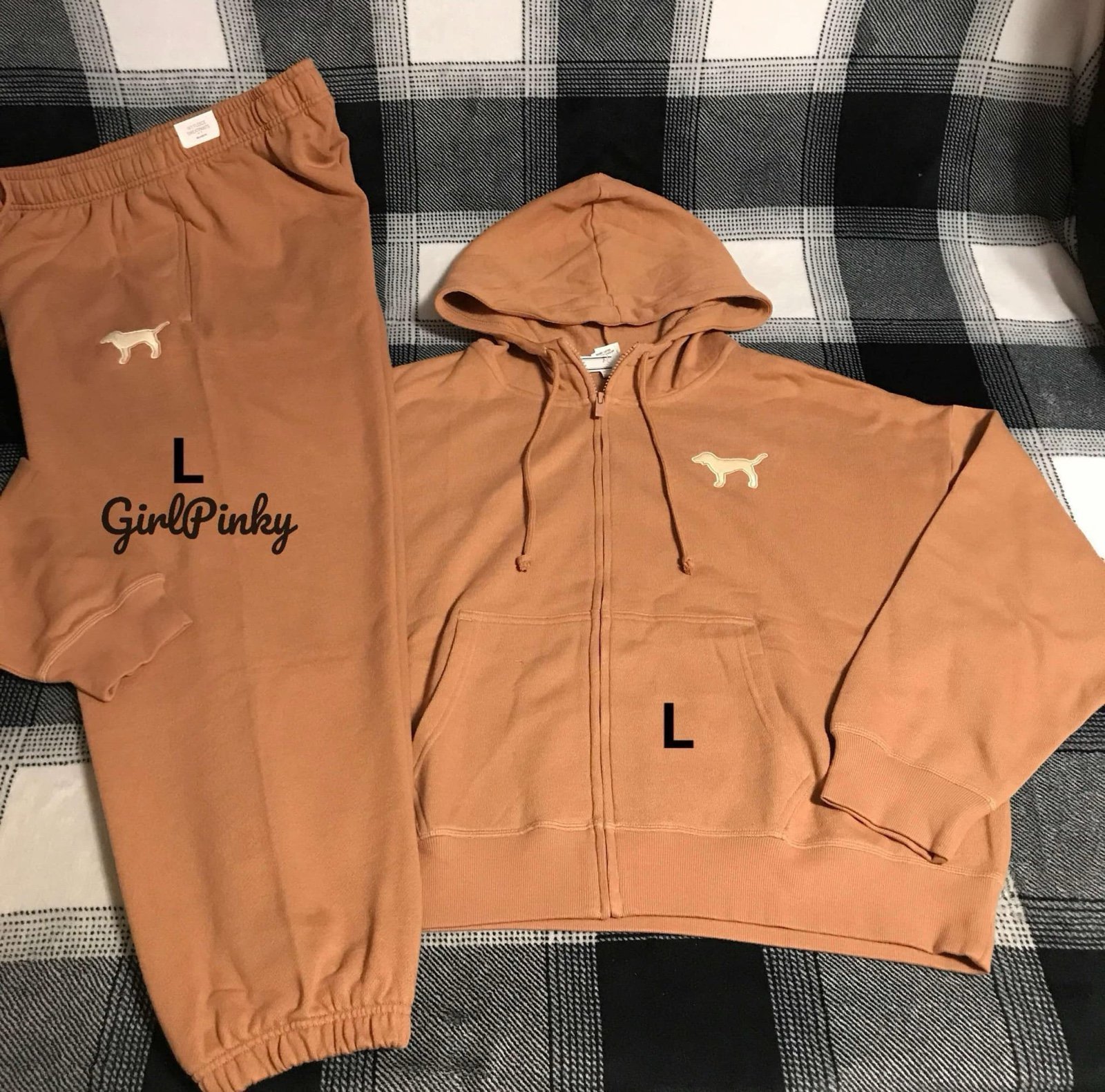 vs PINK sweatpants OUTFIT & FULL ZIP HOODIE LIMITED EDITION TOFFEE SIZE LARGE