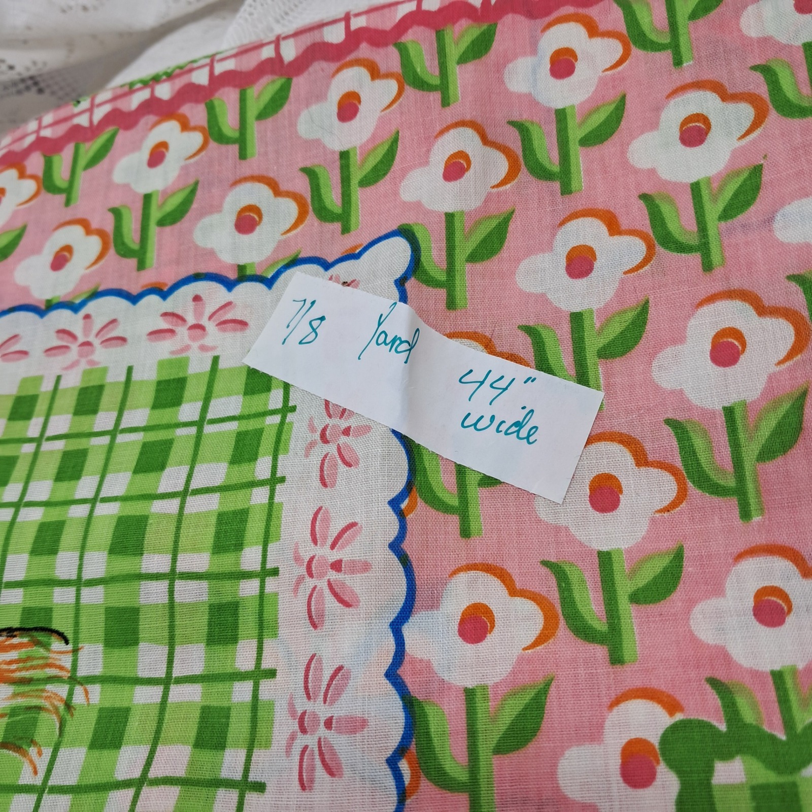 Vintage Fabric Holly Hobby Floral Plaid Cotton Sewing Craft Material 7/8 Yard