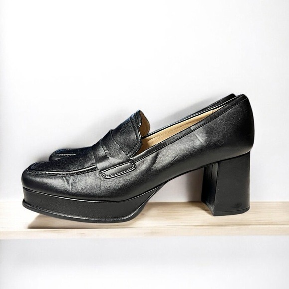 JON JOSEF Black Leather Belen Penny Loafer Pumps #1787 Size 9.5