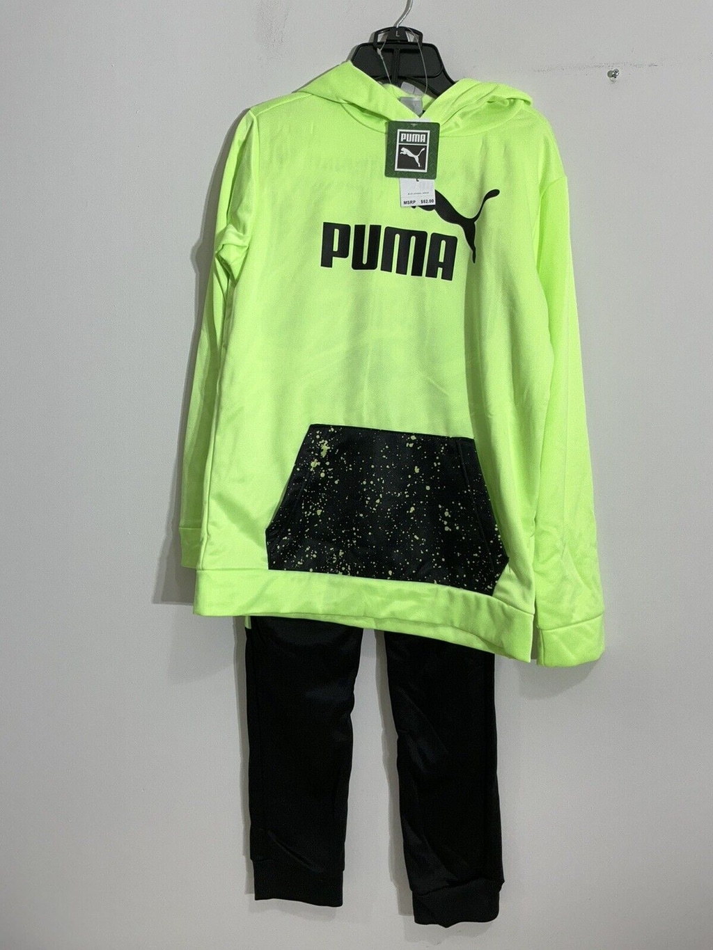 Youth Puma 2 Piece Active Set Green Black Large Long Pants & Hoodie Large NWT