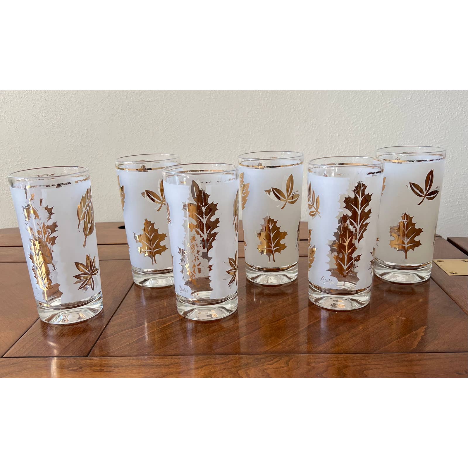 Vintage Starlyte 1950s Cocktail Glasses by Libbey with Gold Leaf Design Set of 6