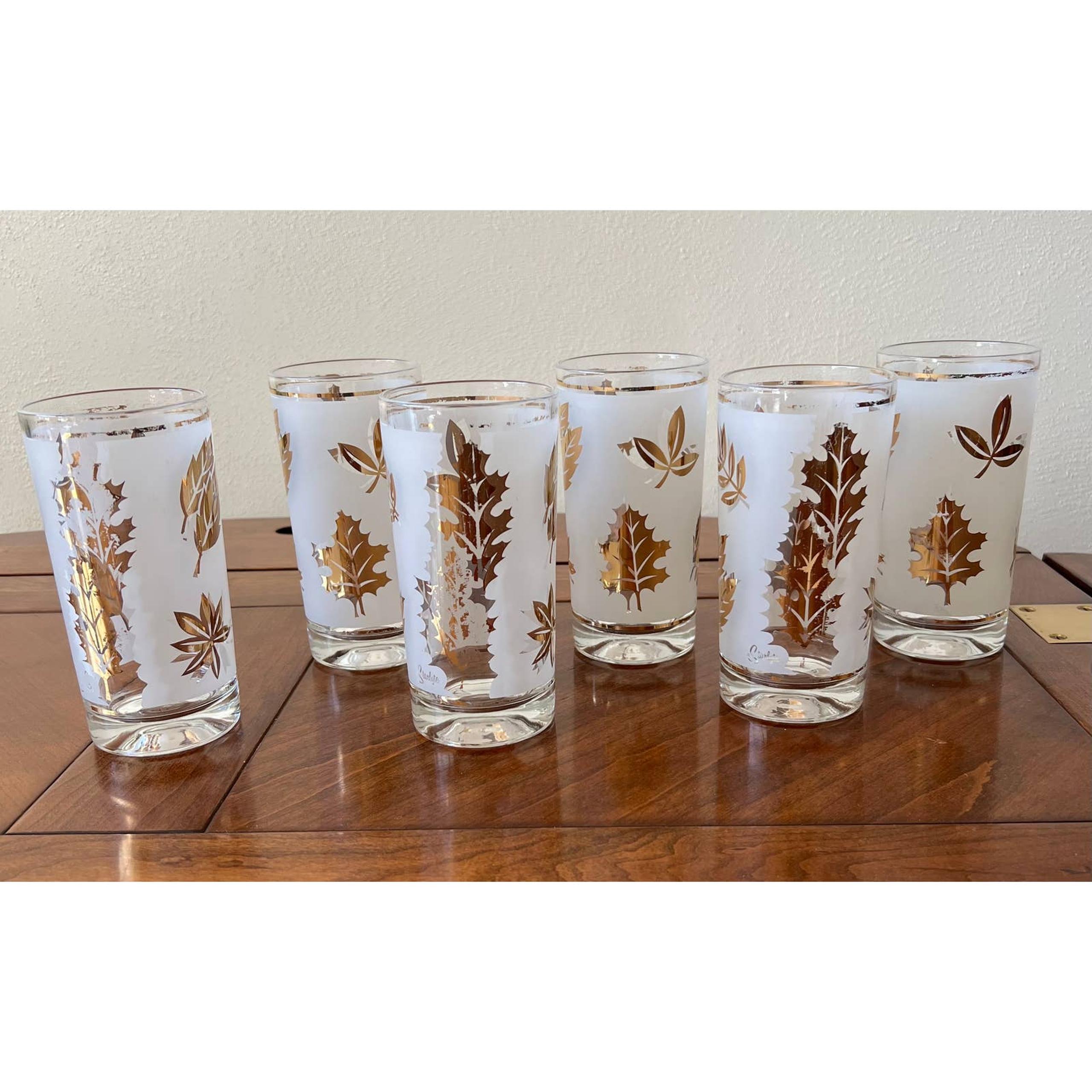 Vintage Starlyte 1950s Cocktail Glasses by Libbey with Gold Leaf Design Set of 6