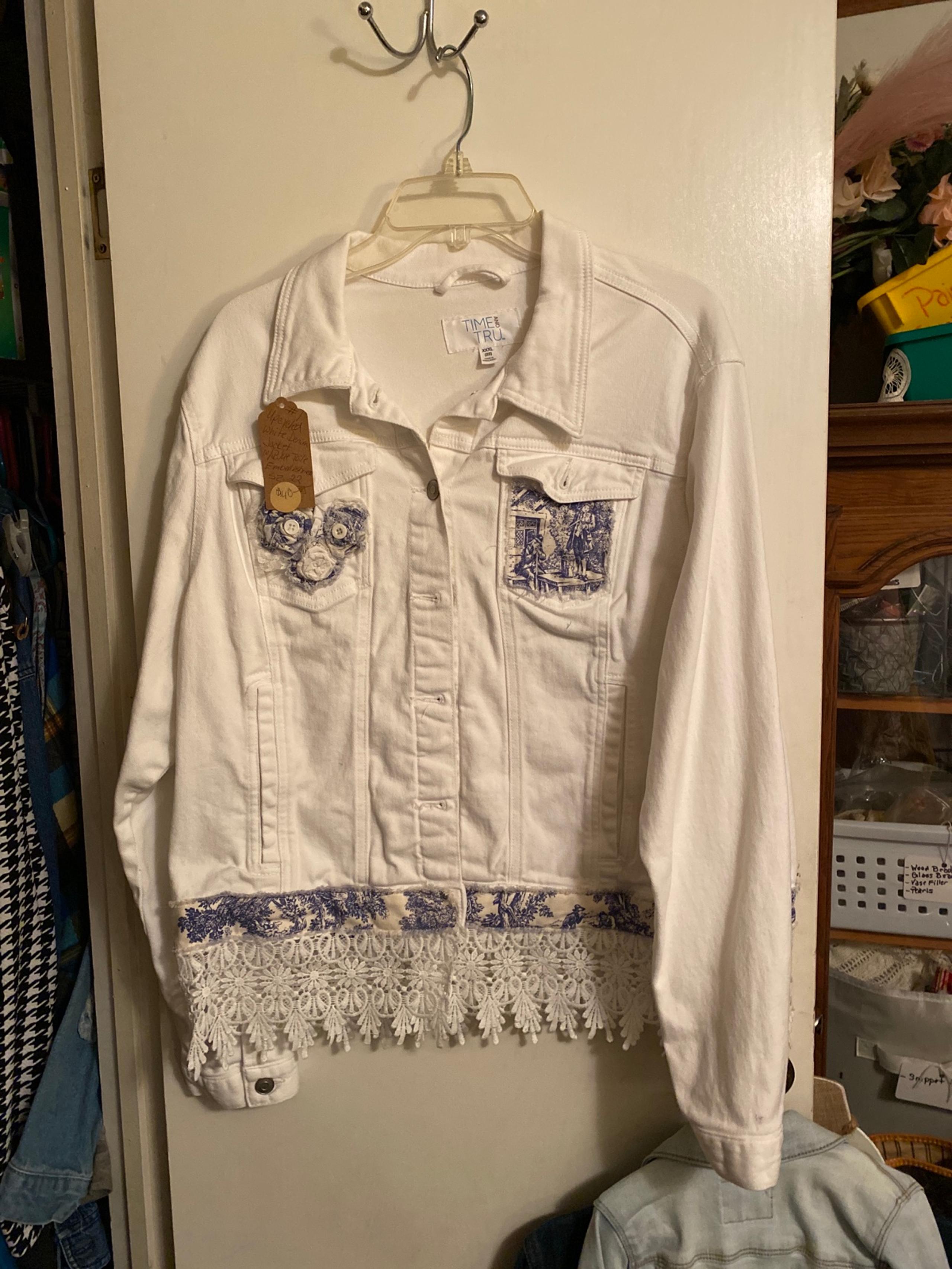 Plus Size Women’s Embellished White Denim Jacket