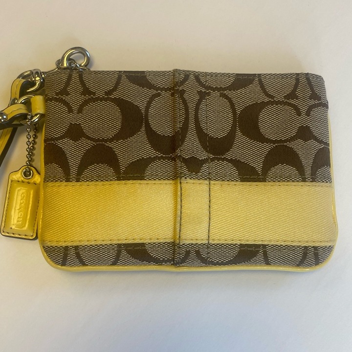 Coach Signature Stripe Canvas Wristlet Khaki Pale Yellow