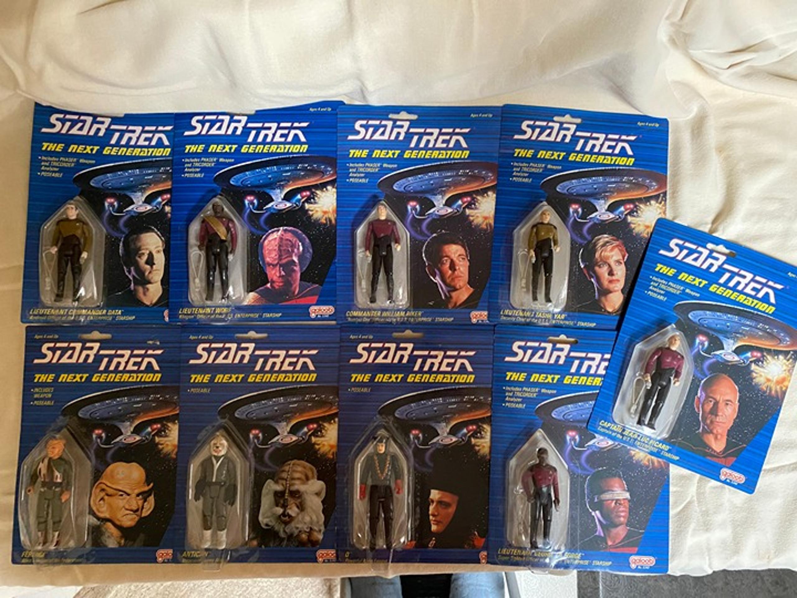 Vintage 1988 Star Trek The Next Generation Galoob Action Figures 9pc Lot MOC