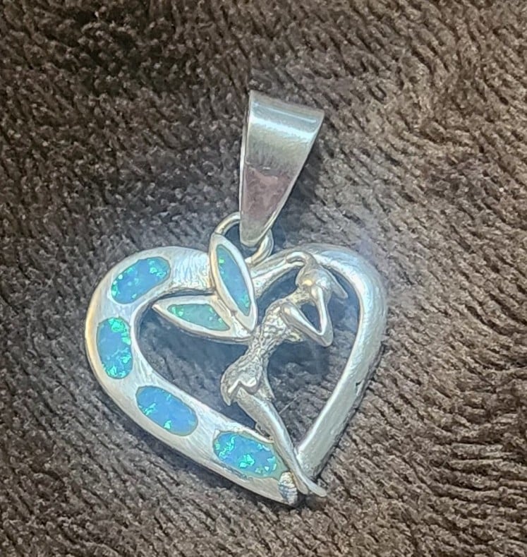 Tinkerbell RARE & HTF Vintage Sterling Silver & Opal Heart Pendant