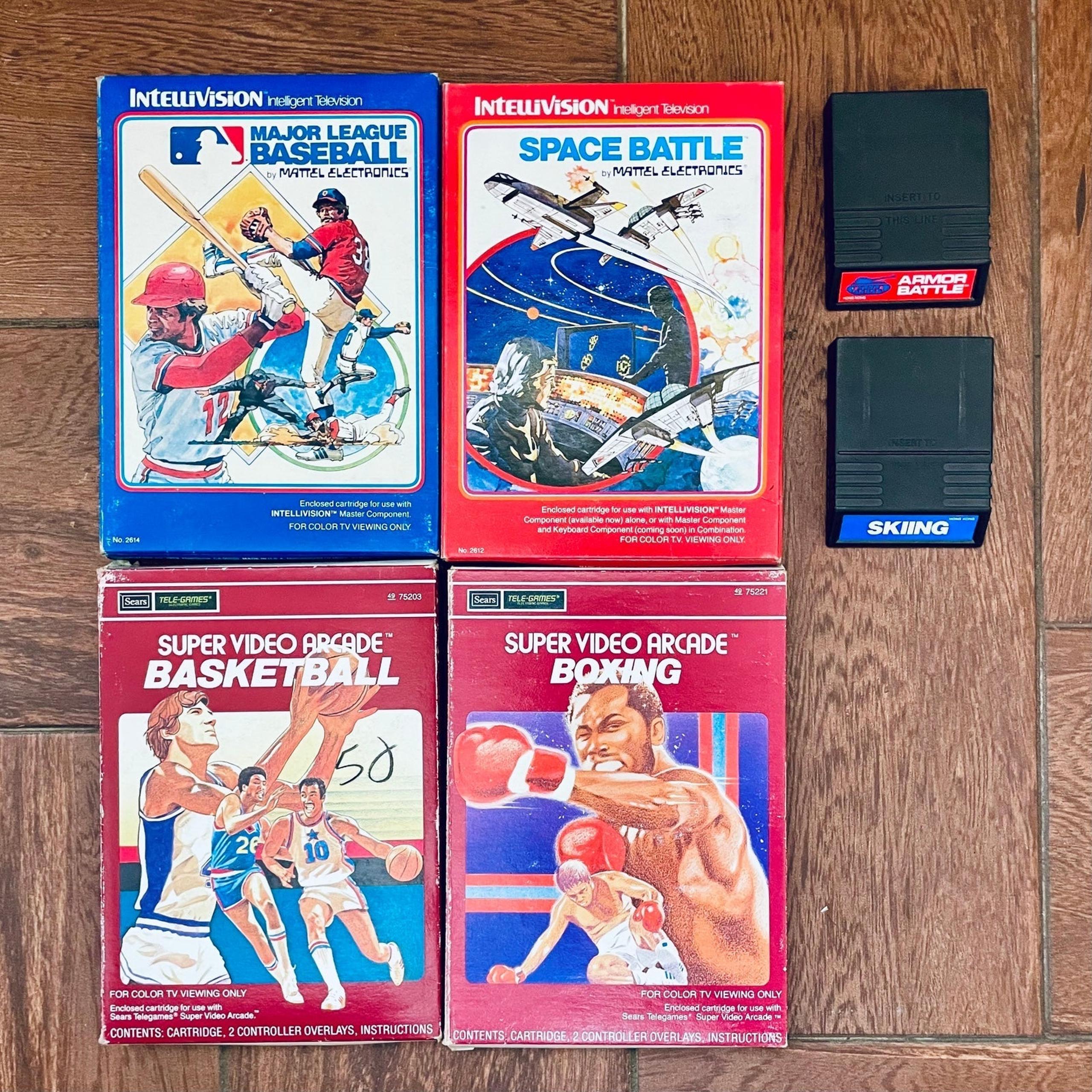 Lot of 6 Intellivision Games Some w/ Manuals & Overlays UNTESTED MLB NBA Boxing