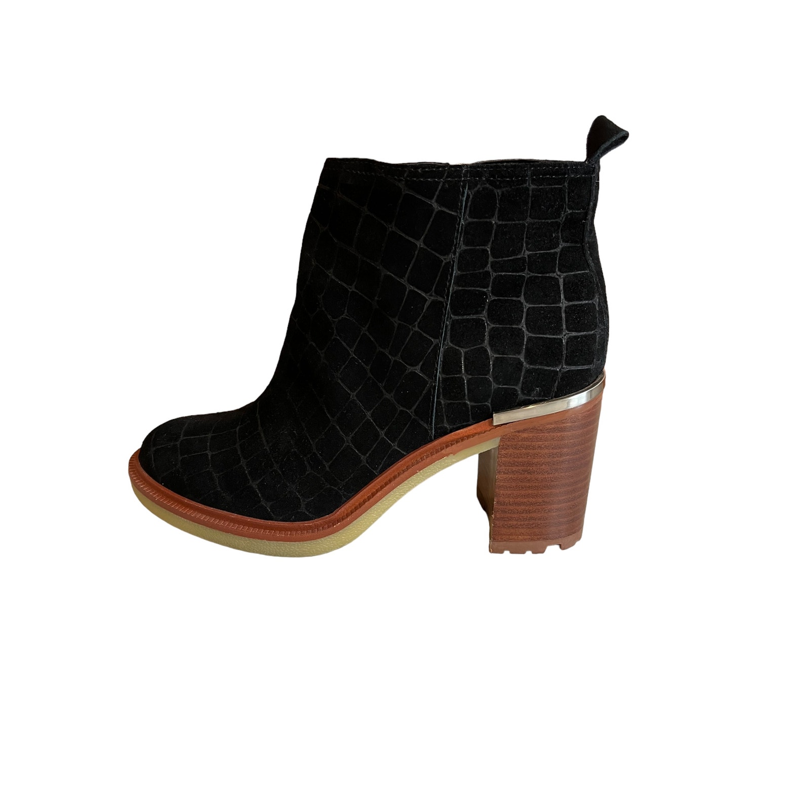 Vince Camuto Gorgan Croc Embossed Suede Ankle Boots Booties Black 9.5