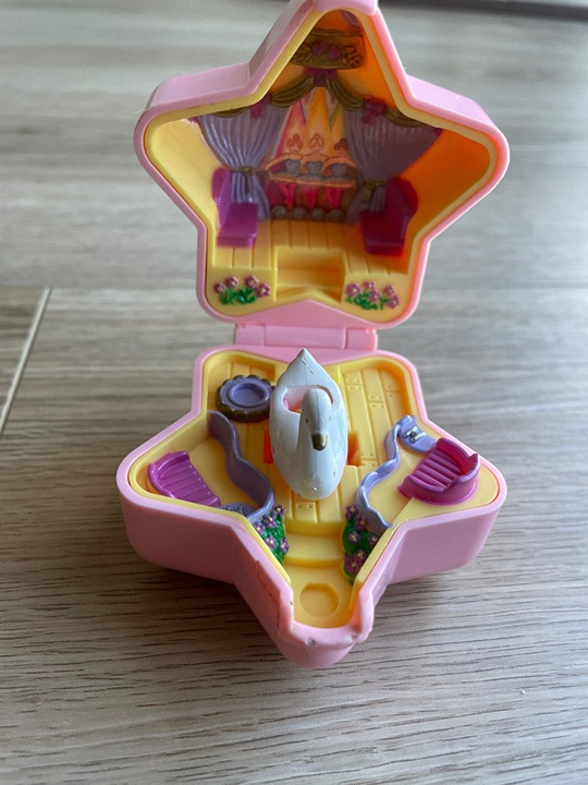 1992 Vintage Polly Pocket Tiny Ballerina Compact and Swan Ring Near Complete