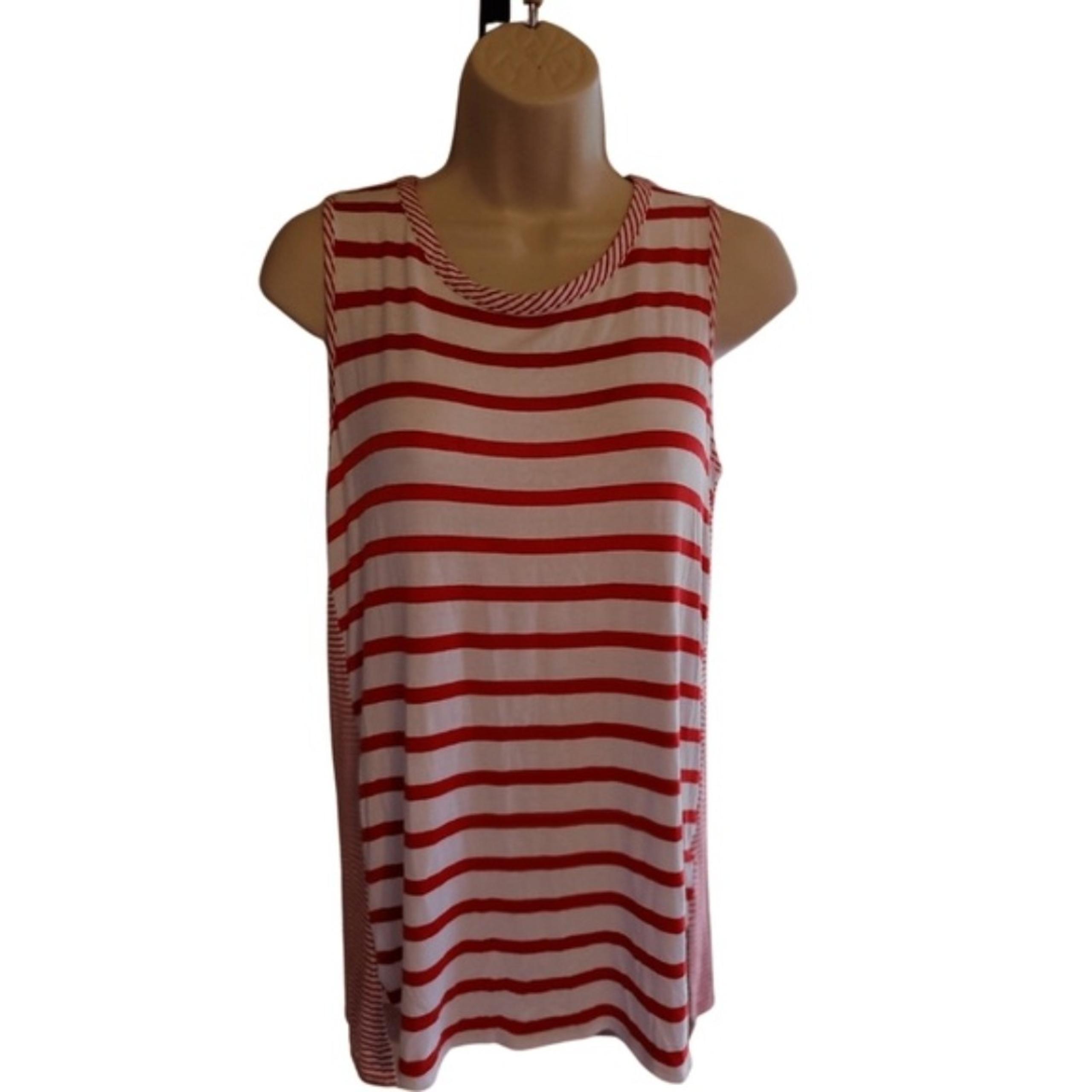 Red and White Striped Sleeveless Tank Top/Blouse Size Large - Cha Cha Vente
