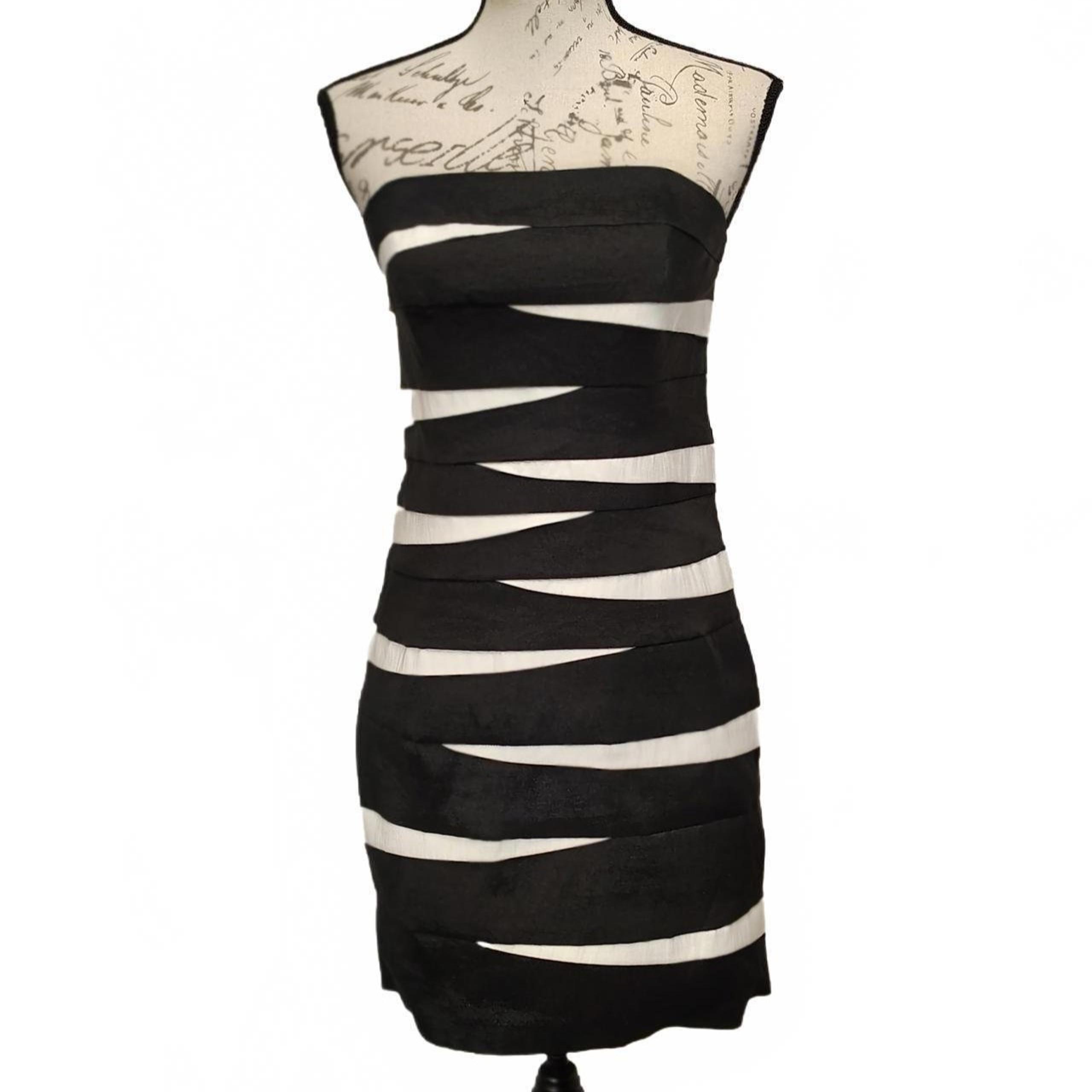 Cache Striped Strapless Mini Dress Size 10 -Fitted -Boning in Bodice