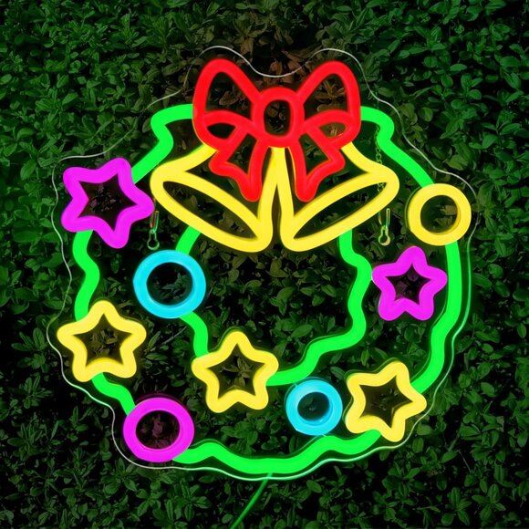 New Christmas Wreaths Neon Sign LED Light for Holiday Party, Bar & Home Decor