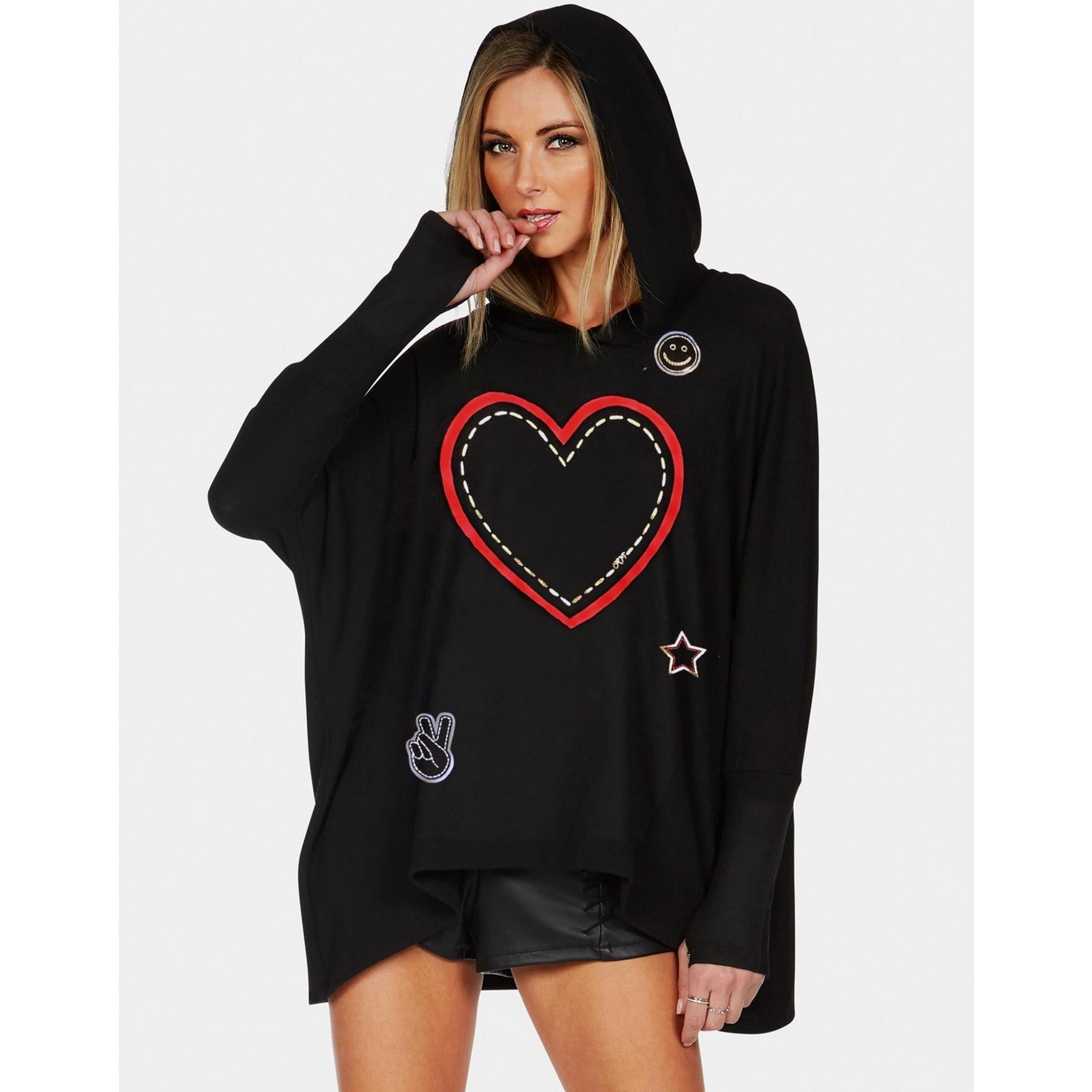 Lauren Moshi Black Wilma X Stitched Heart Elements Hoodie Women's XS/S