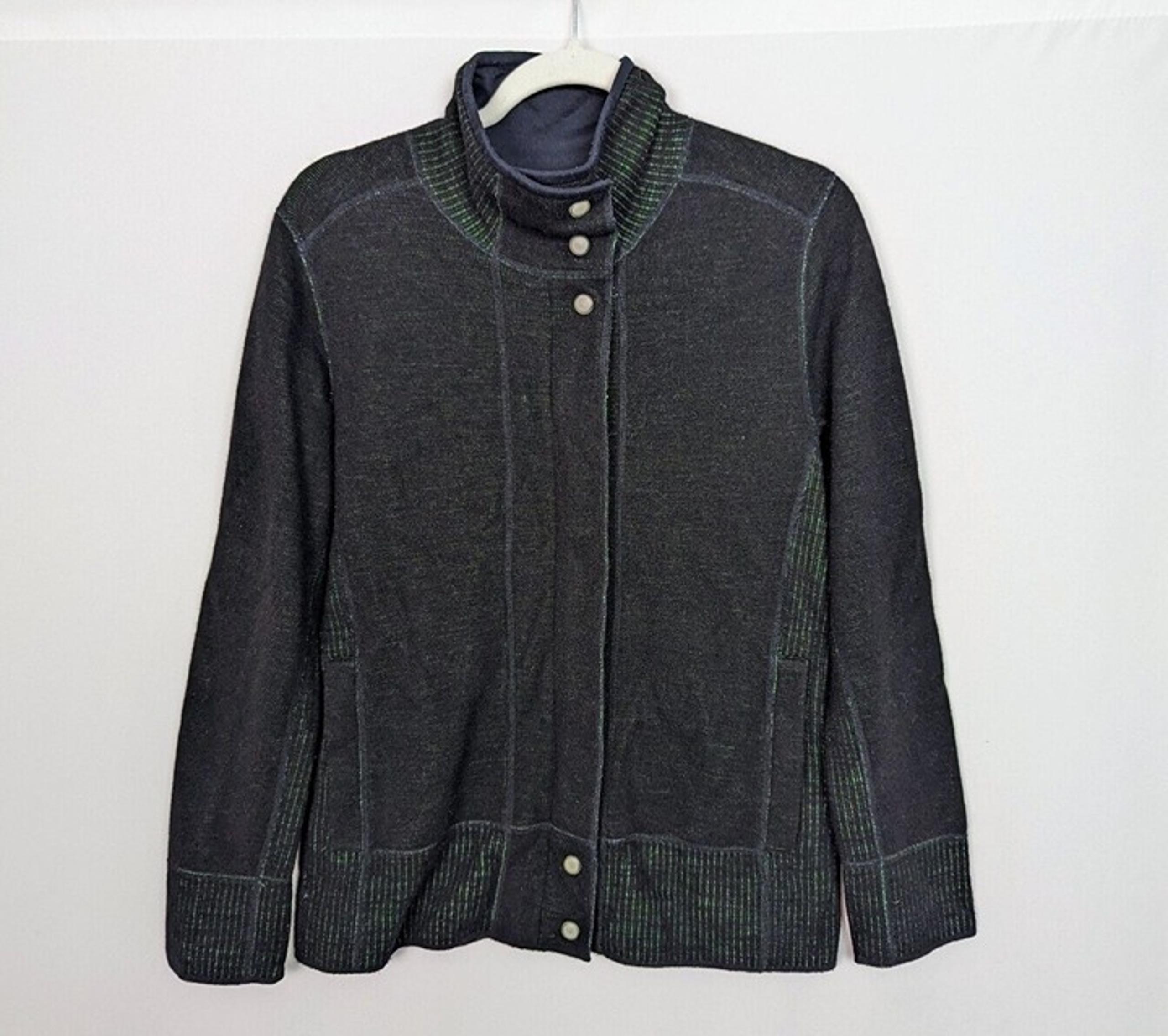Title Nine L Wool Blend Sweater Knit Jacket Full Zip Up Snap Mock Neck Outdoors