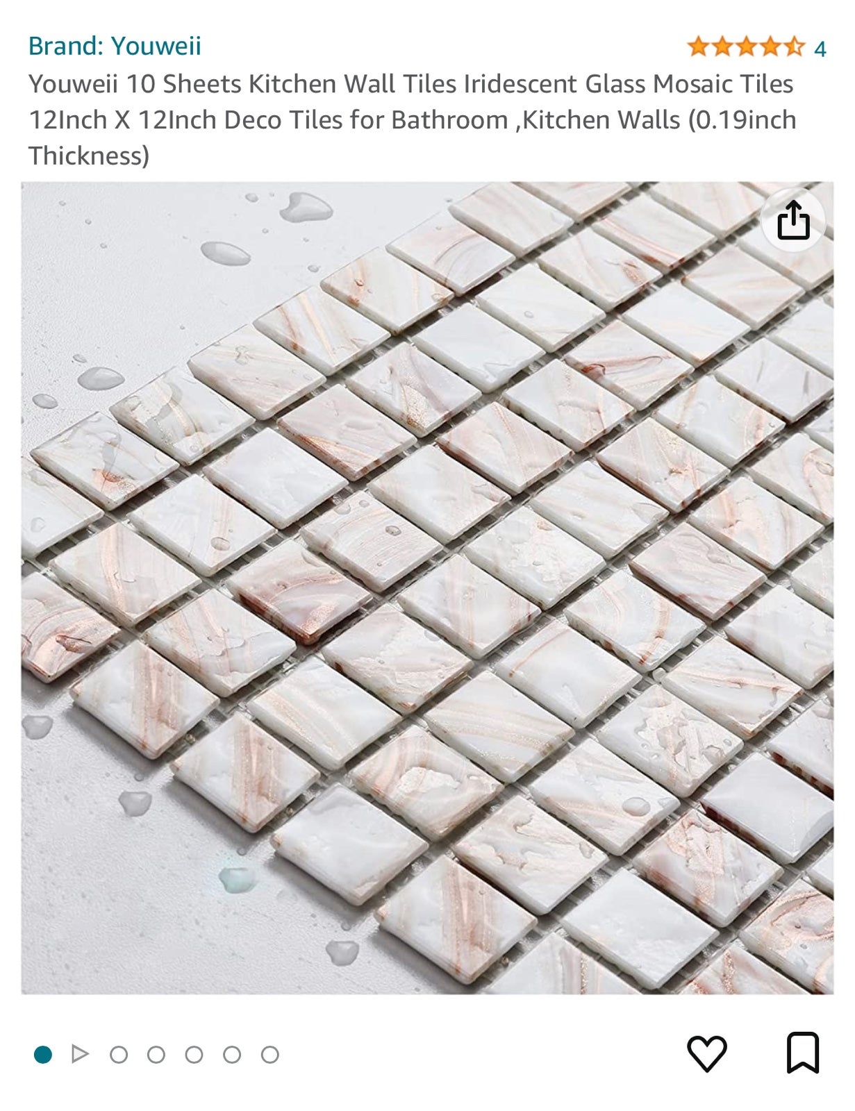 Youweii 10 Sheets Kitchen Wall Tiles Iridescent Glass Mosaic Tiles 12Inch X 12In