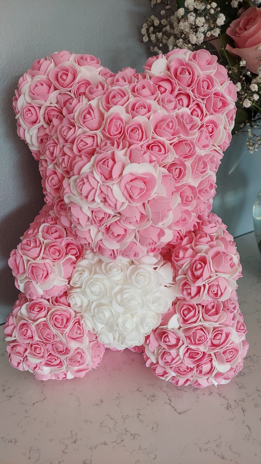 Pink And White Rose Bear Valentines Day
