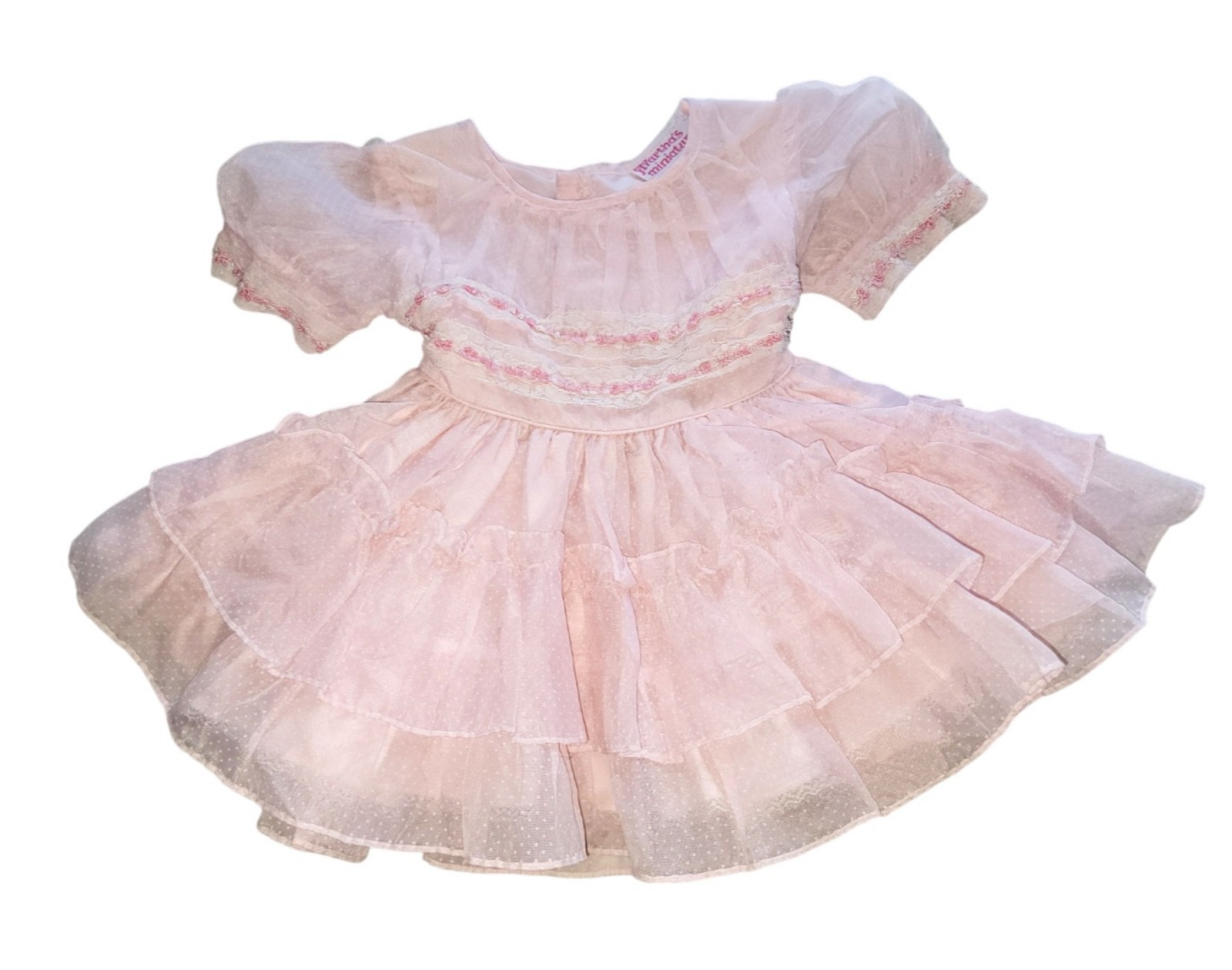Martha's Miniatures Dotted Swiss Pink Lace Full Circle Dress Girls Sz 2T Vintage