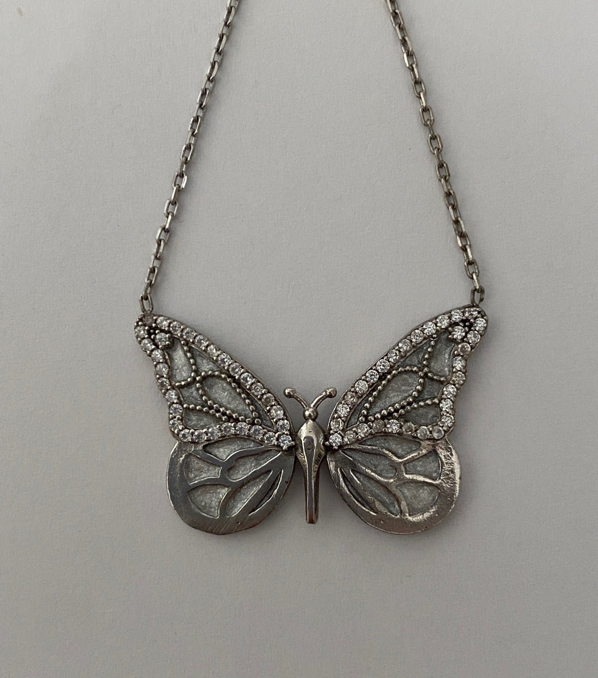 925 Silver butterfly necklace cz stones handmade enamel