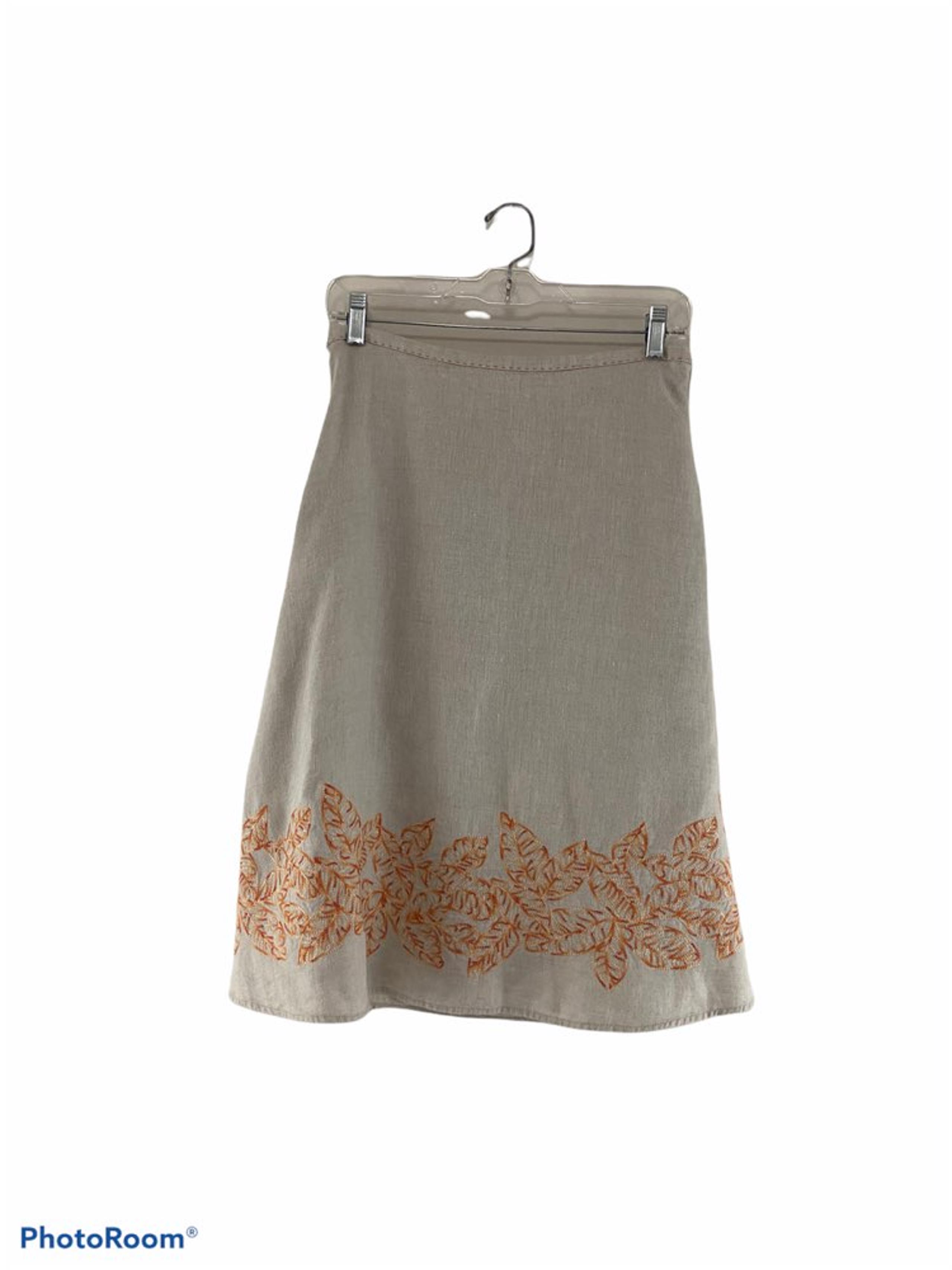 Sigrid Olsen Linen Embroidered Leaf A-Line Skirt