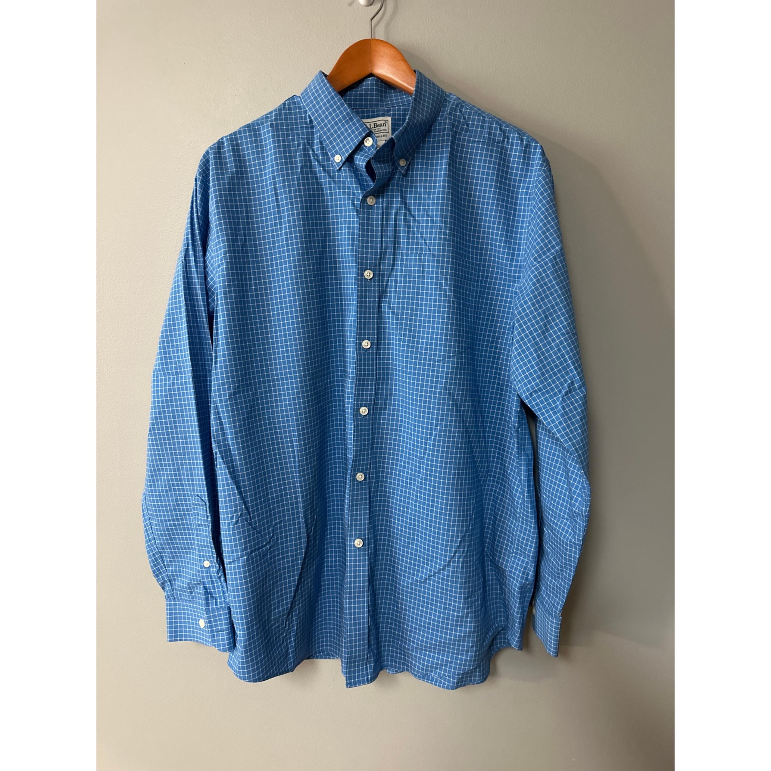 Men’s Size L L.L. Bean Blue Checkered Dress Shirt