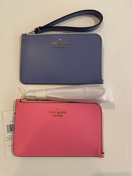 Set of 2 Kate Spade New York Lucy L-zip Wristlet/wallets pink & blue Leather