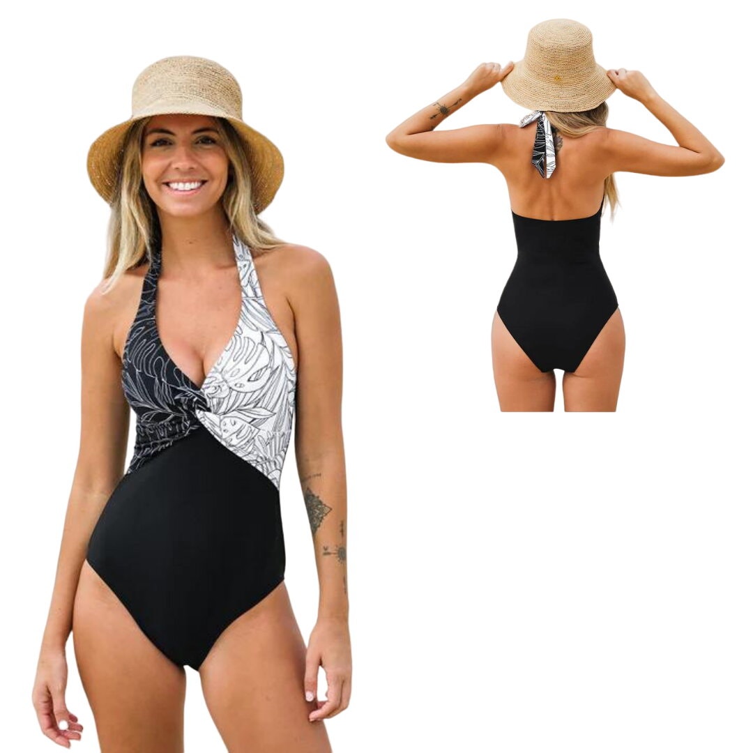 Cupshe NWT Women's XL Halter Braided Front Open Back V-Neck One-Piece Swimsuit