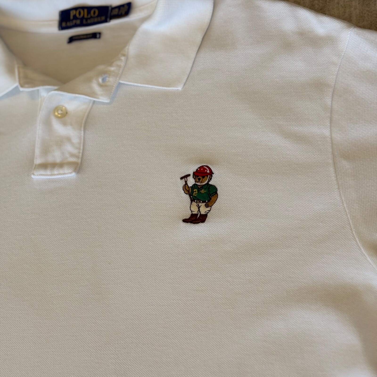 Polo Ralph Lauren Custom Fit White Shirt Men XXL TTG Embroidered Teddy Bear