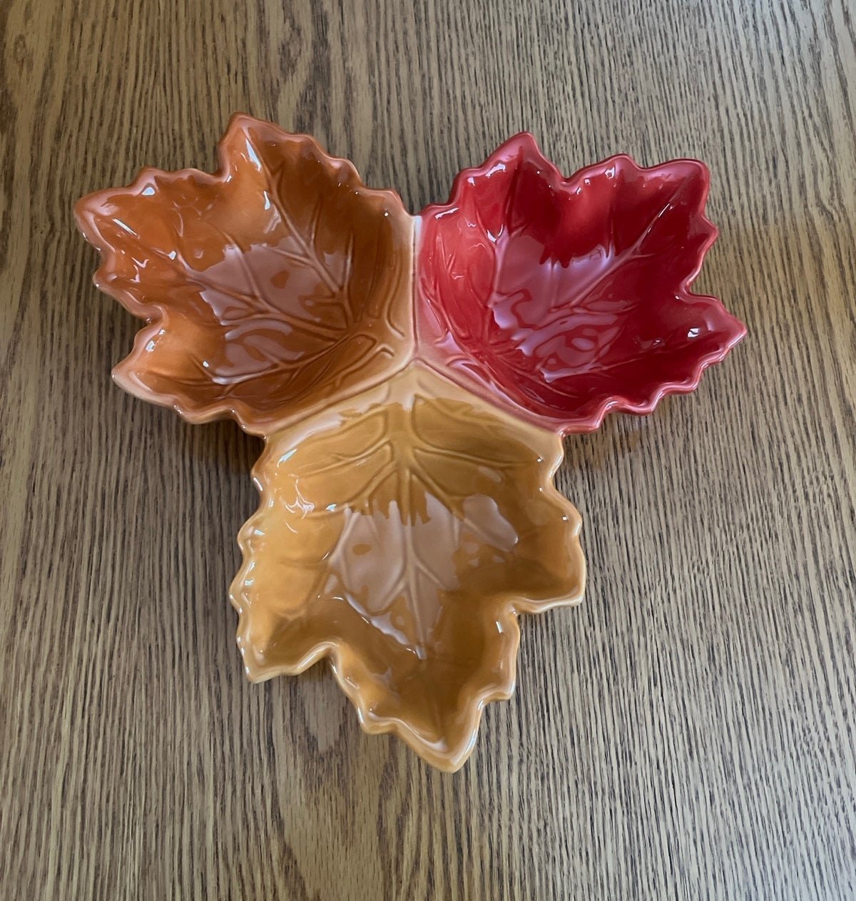 Fall harvest thanksgiving autumn leaves 3 leaf dip bowl serving platter