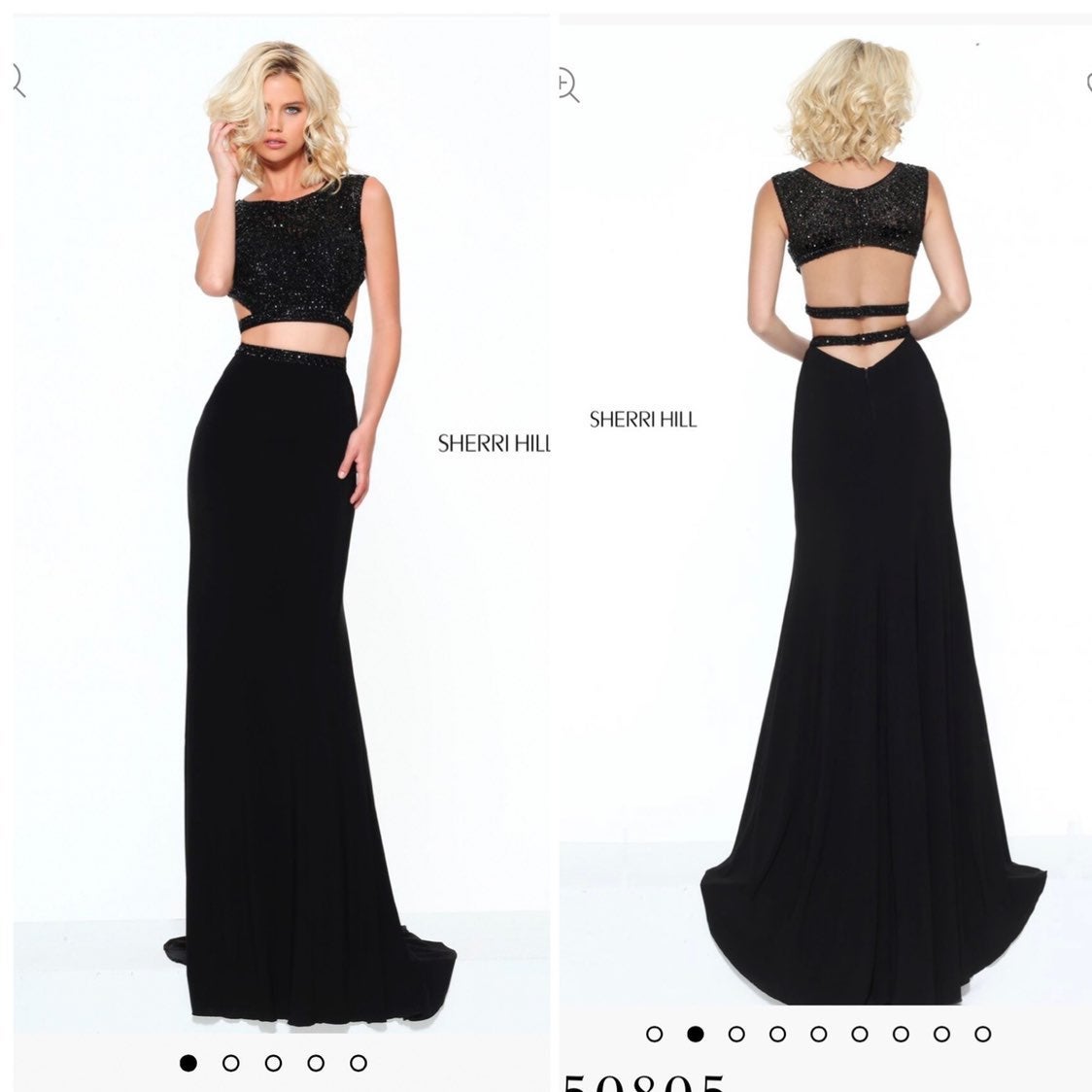 SHERRI HILL Prom Homecoming Dress Formal Black 2 Piece Long Beaded 0 XXS