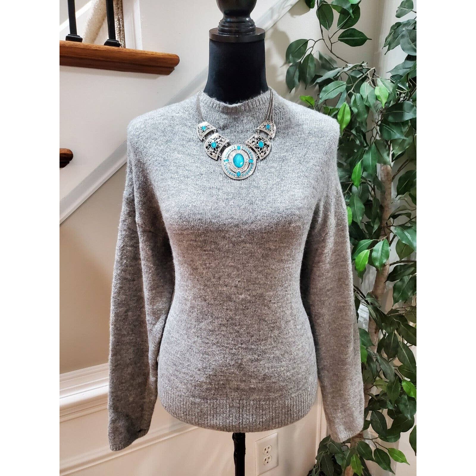 Wayf Gray Acrylic Long Sleeve Mock Neck Tie Waist Pullover Knit Sweater Size S