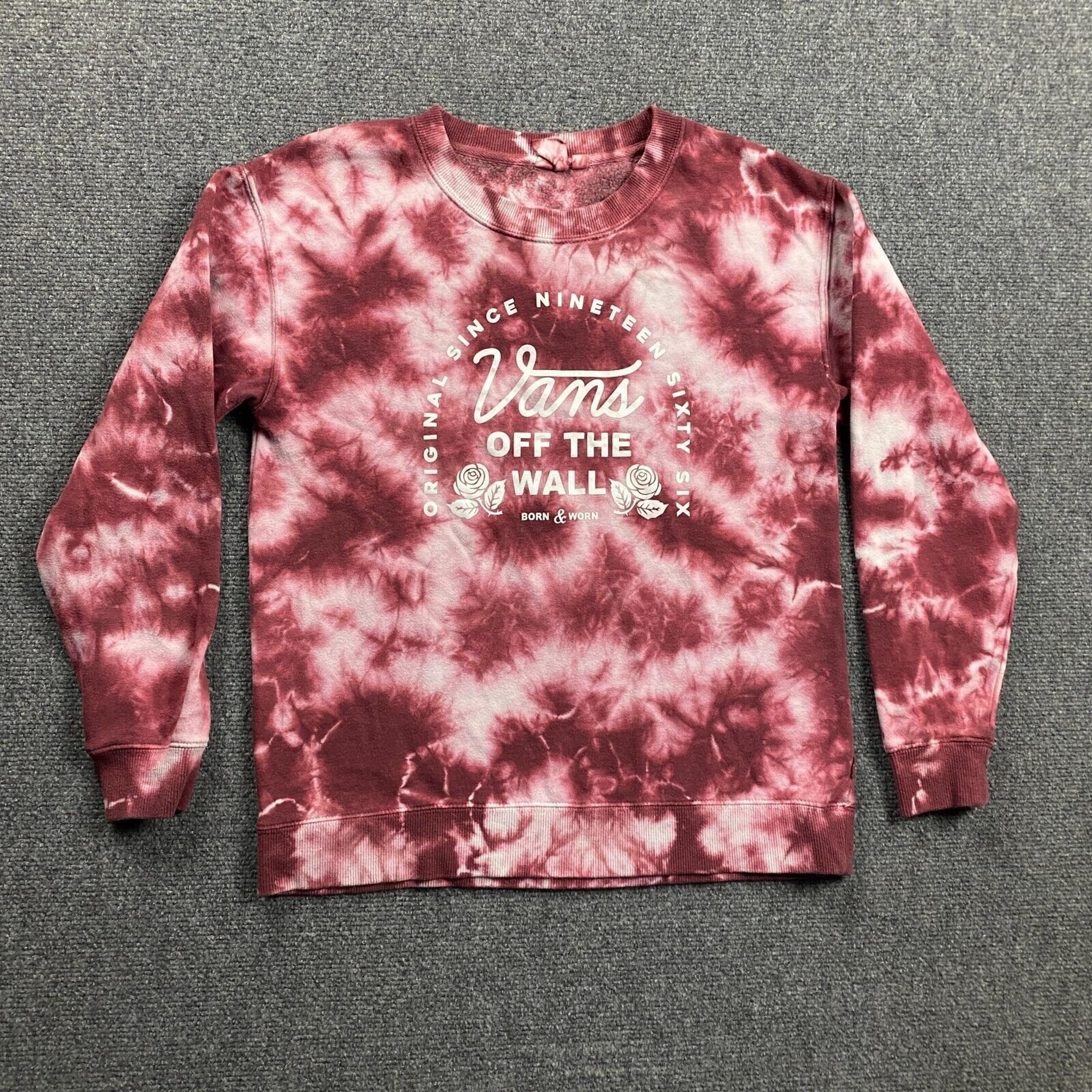 Vans Sweatshirt Adults Small Red White Tie Dye Crew Neck Logo Pullover Mens